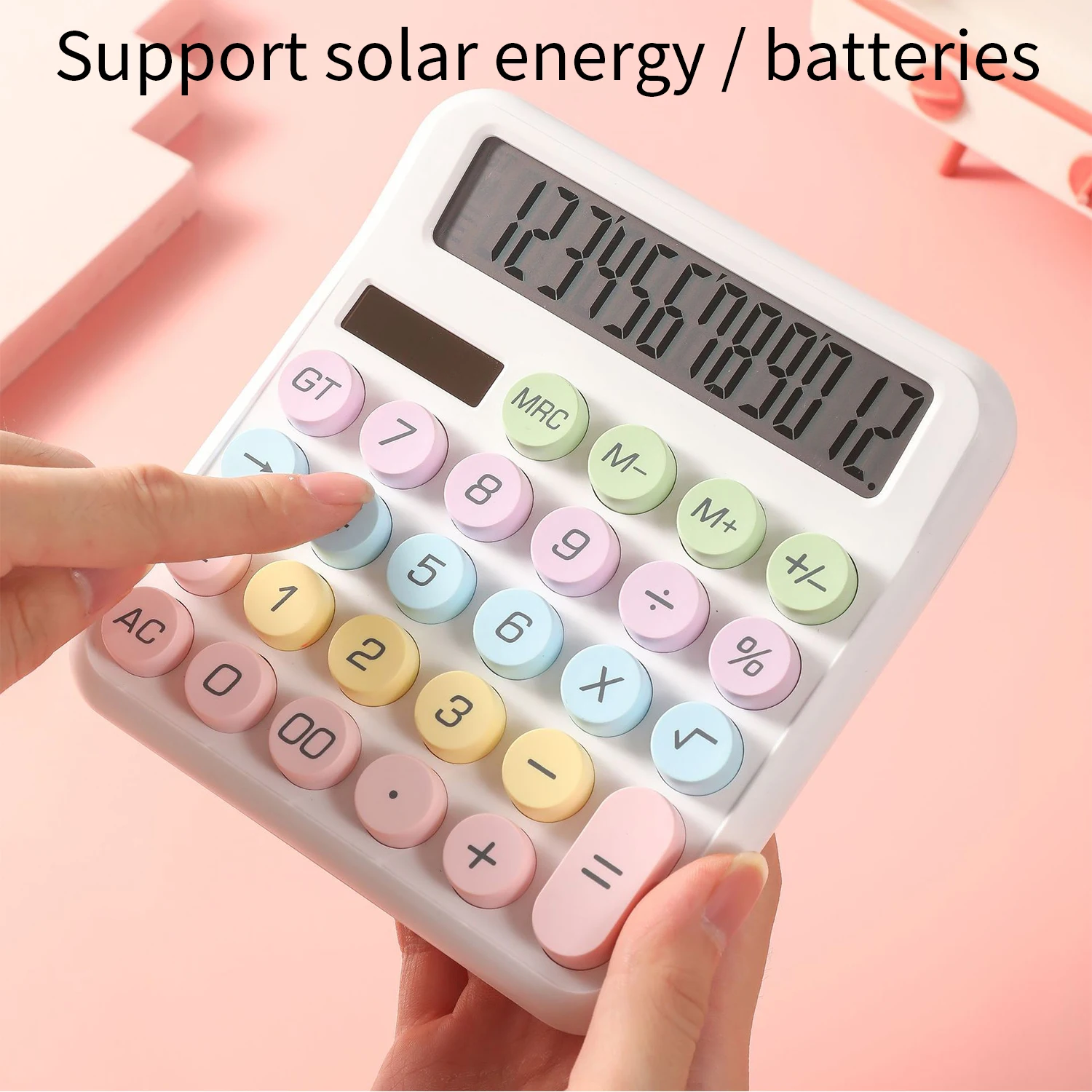 Dopamine Color Silent Calculator, Solar Dual Power, 12-Digit Large Screen Student Office Finance Calculator thumbnail 2