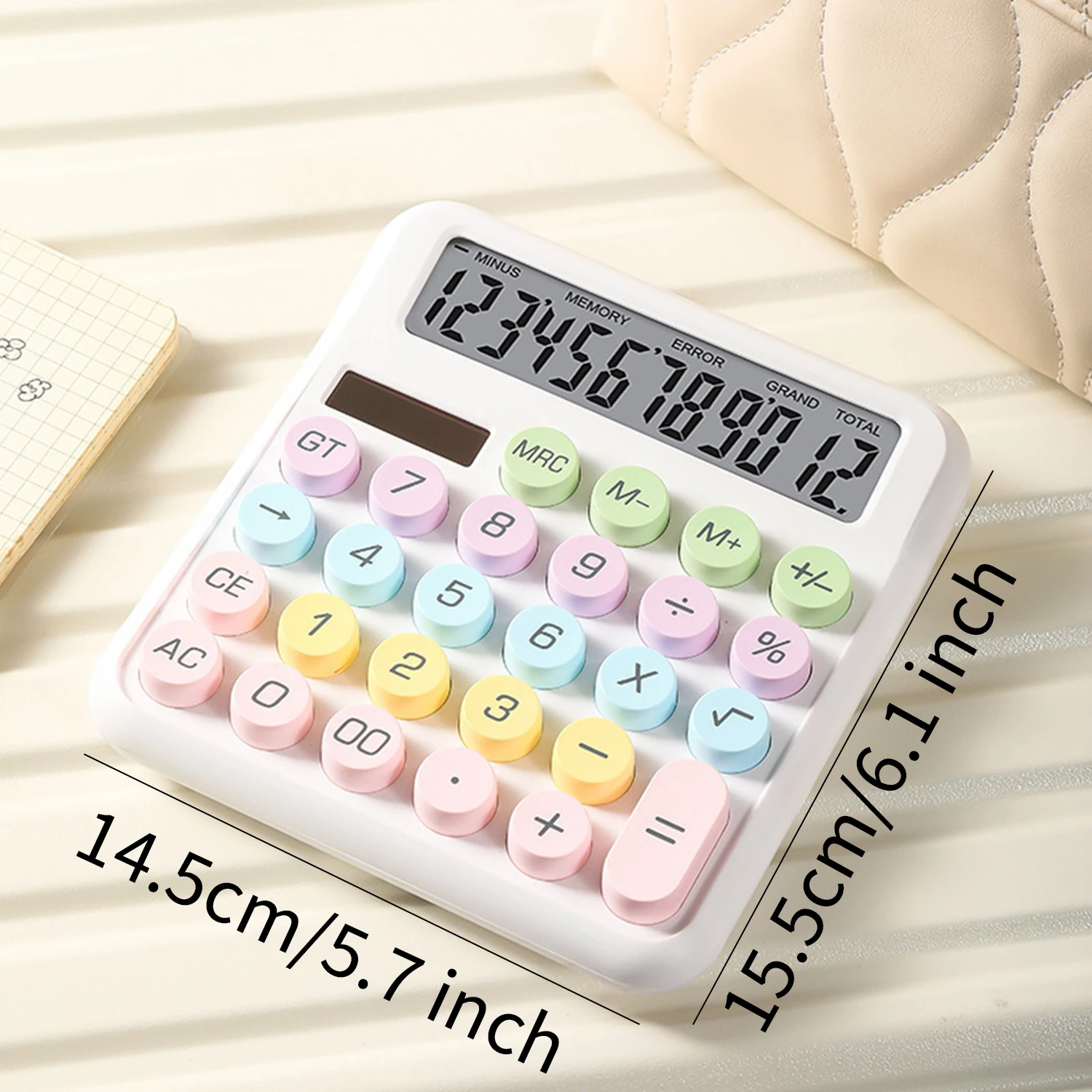 Dopamine Color Silent Calculator, Solar Dual Power, 12-Digit Large Screen Student Office Finance Calculator thumbnail 3
