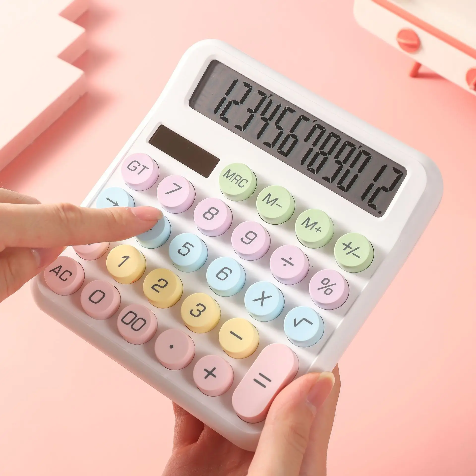 Dopamine Color Silent Calculator, Solar Dual Power, 12-Digit Large Screen Student Office Finance Calculator thumbnail 6
