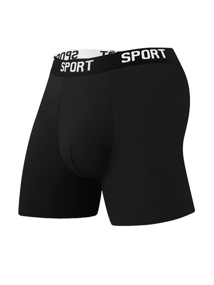 3-Piece Set Of Men's Solid Color Elastic Boxer Shorts, Long Comfortable Sporty Breathable Underwear, Men's Mid Waist Underwear thumbnail 2