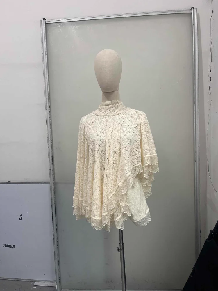 Sexy Lace High Neck Cape Top And Shorts Set Lace Up Cut Out Sleeveless Blouses Tight Fitting Shorts Suit Summer Vacation Outfit thumbnail 6