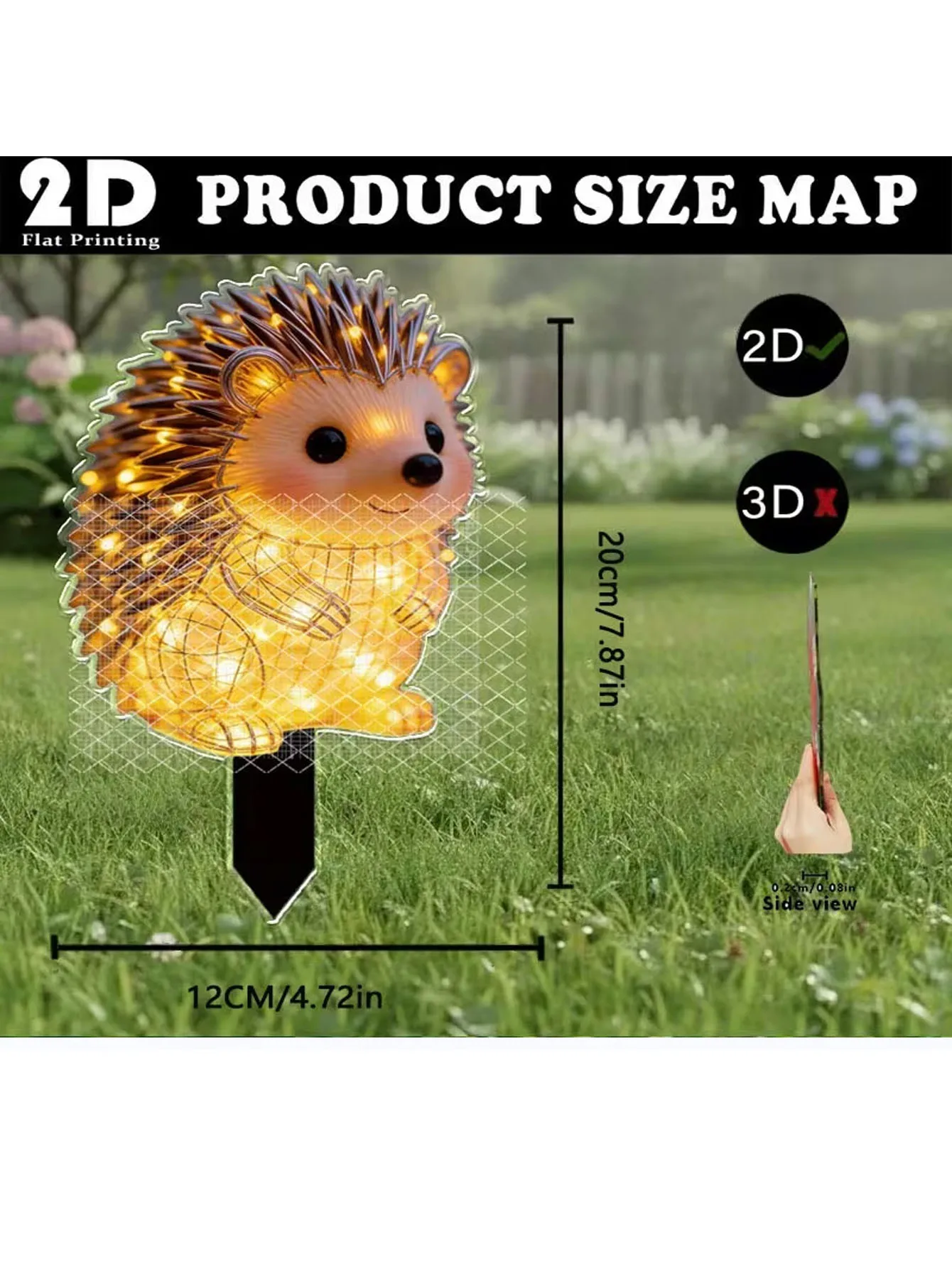 2D luminous hedgehog garden ground plug, outdoor lawn & flower bed decor. Perfect for courtyards, bonsai and holiday gifts. thumbnail 3