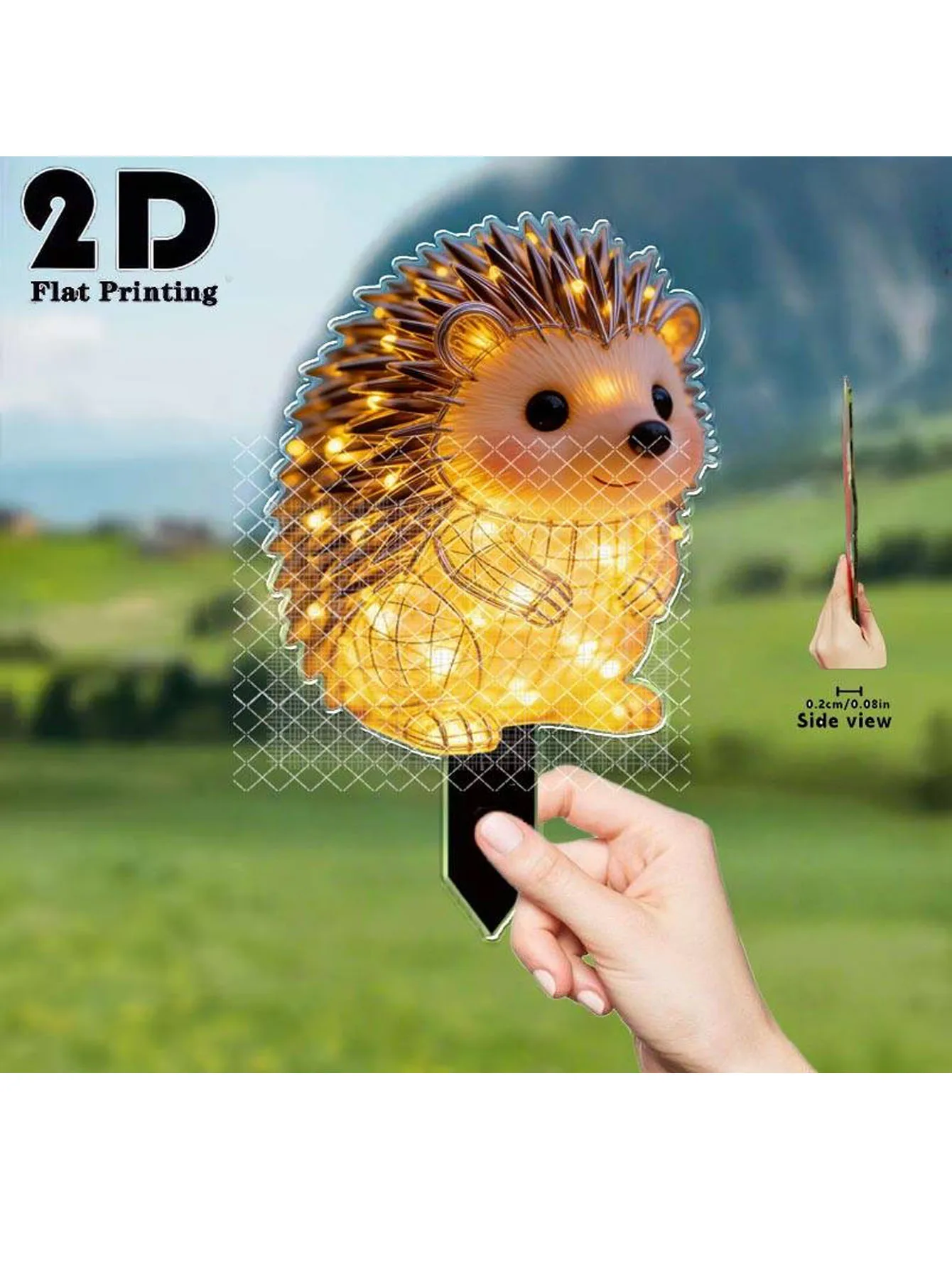 2D luminous hedgehog garden ground plug, outdoor lawn & flower bed decor. Perfect for courtyards, bonsai and holiday gifts.