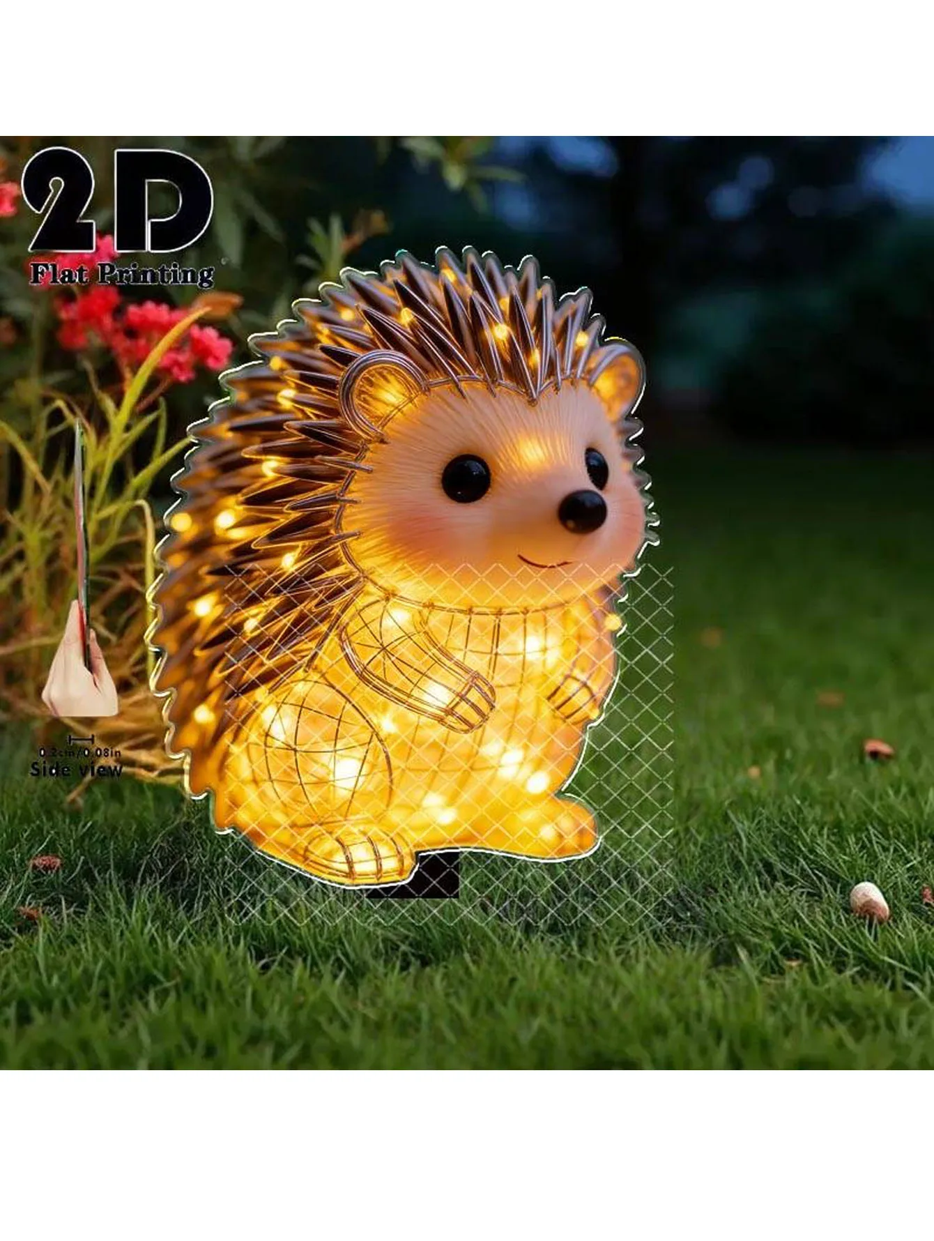 2D luminous hedgehog garden ground plug, outdoor lawn & flower bed decor. Perfect for courtyards, bonsai and holiday gifts. thumbnail 2