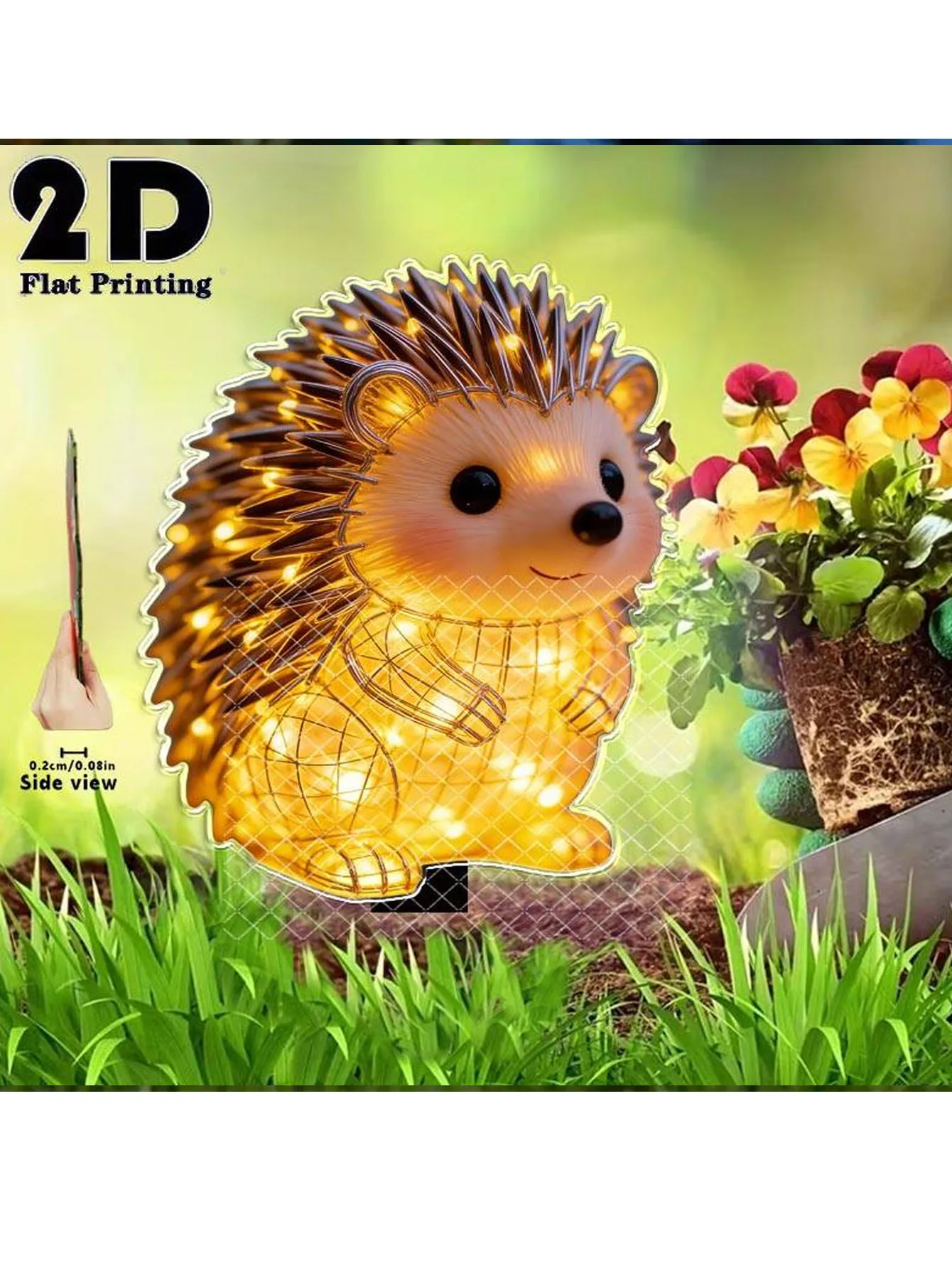 2D luminous hedgehog garden ground plug, outdoor lawn & flower bed decor. Perfect for courtyards, bonsai and holiday gifts. thumbnail 4