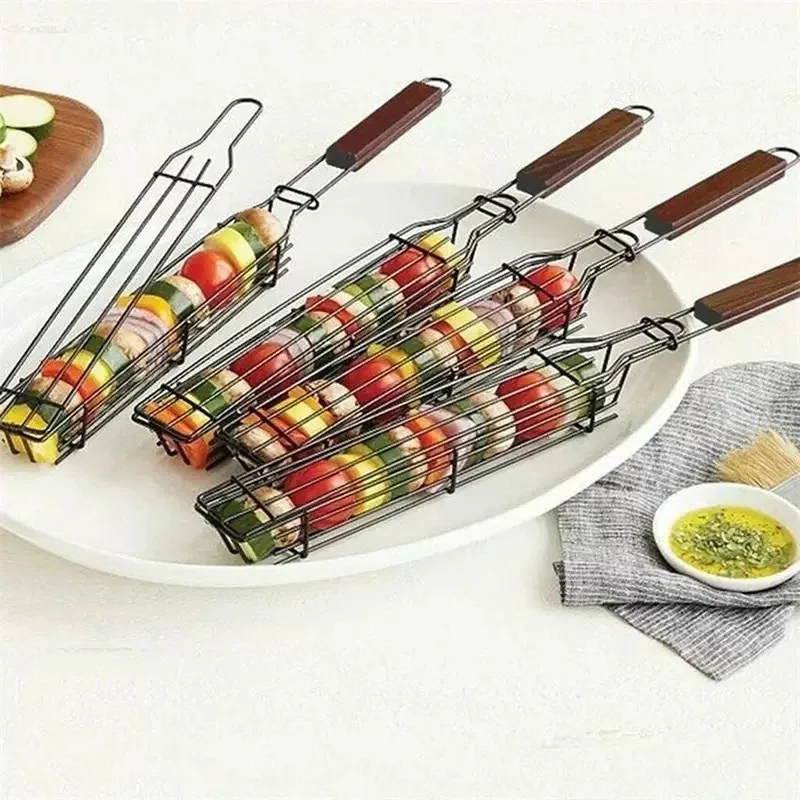 Portable BBQ Grilling Basket Nonstick Barbecue Grill Basket Tools Grill Mesh