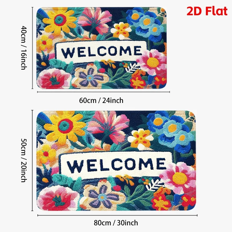 VIKAMA Colorful Floral “Welcome” Doormat: Noise-Reducing, Non-Slip Kitchen Mat, Entryway Rug, Home Accent Carpet thumbnail 5