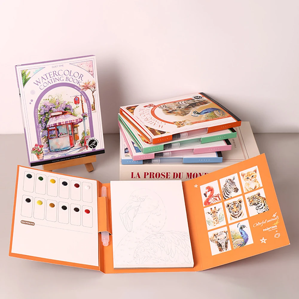 Travel Watercolor Painting Set with Tri-Fold Book, Built-in 12 Colors & Stress Relief Note Paper for DIY Art Therapy thumbnail 3