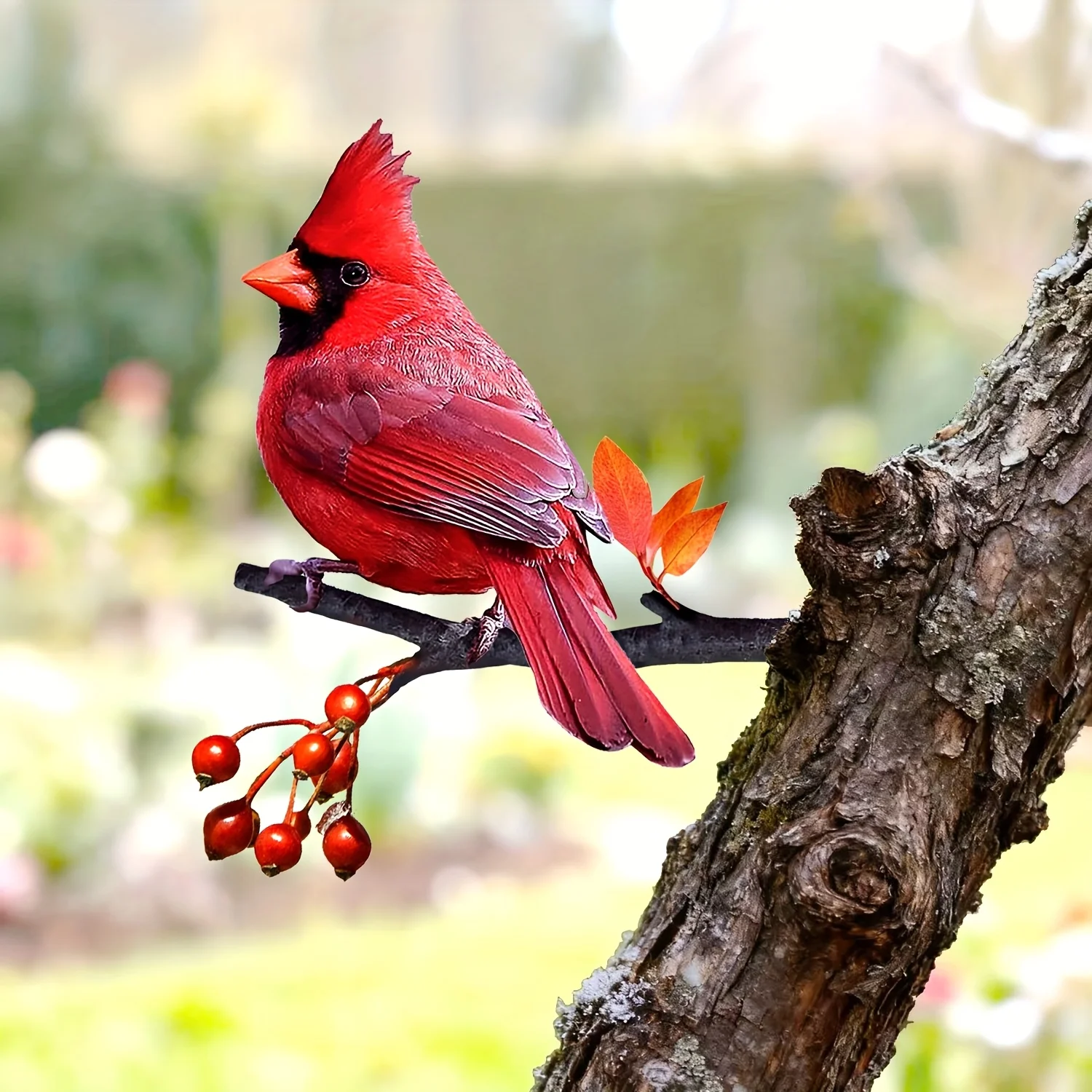 Elegant Red Cardinal Bird Outdoor Statue - Double-Sided Colorful Red Bird Garden Decor, Red Winter Ornament, Self-Standing thumbnail 4