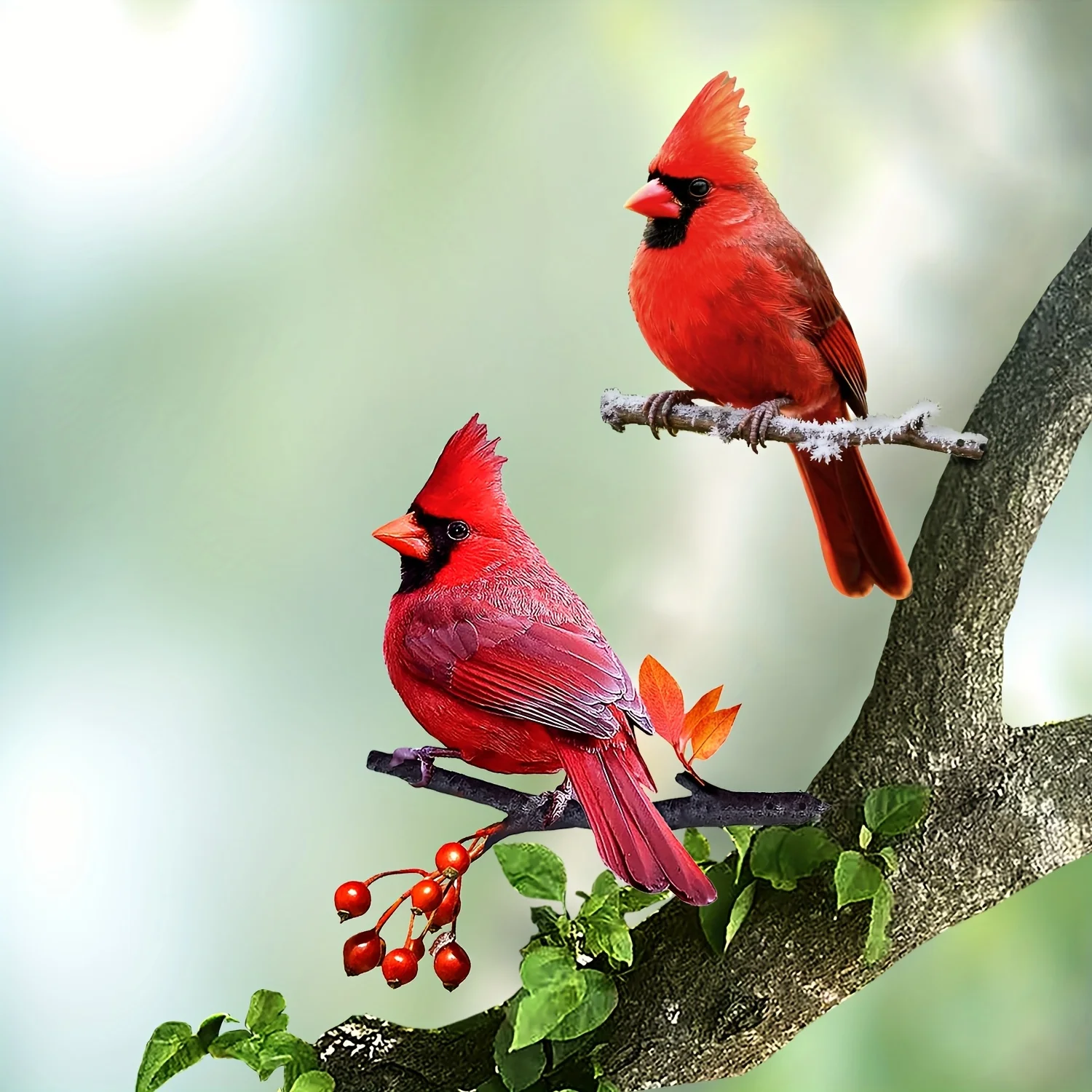 Elegant Red Cardinal Bird Outdoor Statue - Double-Sided Colorful Red Bird Garden Decor, Red Winter Ornament, Self-Standing