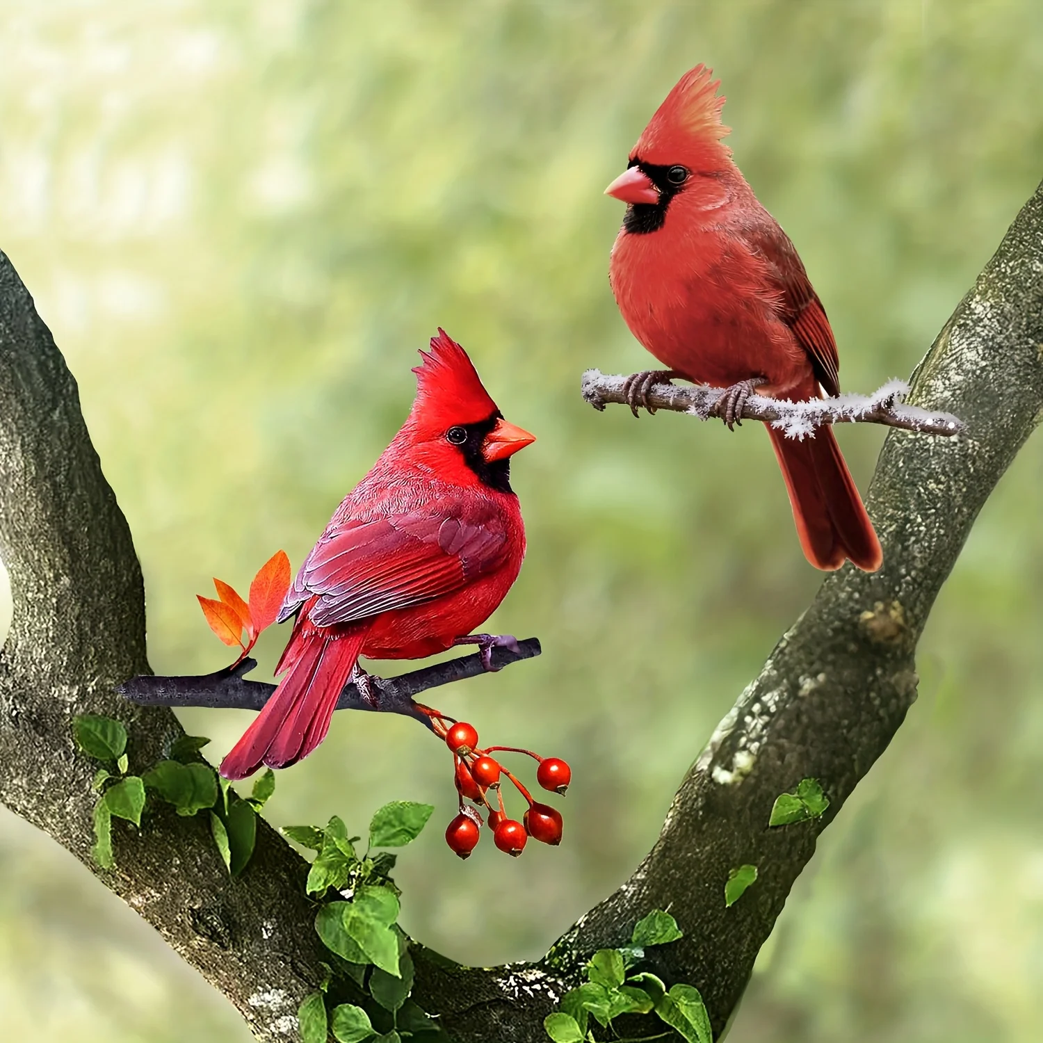 Elegant Red Cardinal Bird Outdoor Statue - Double-Sided Colorful Red Bird Garden Decor, Red Winter Ornament, Self-Standing thumbnail 3