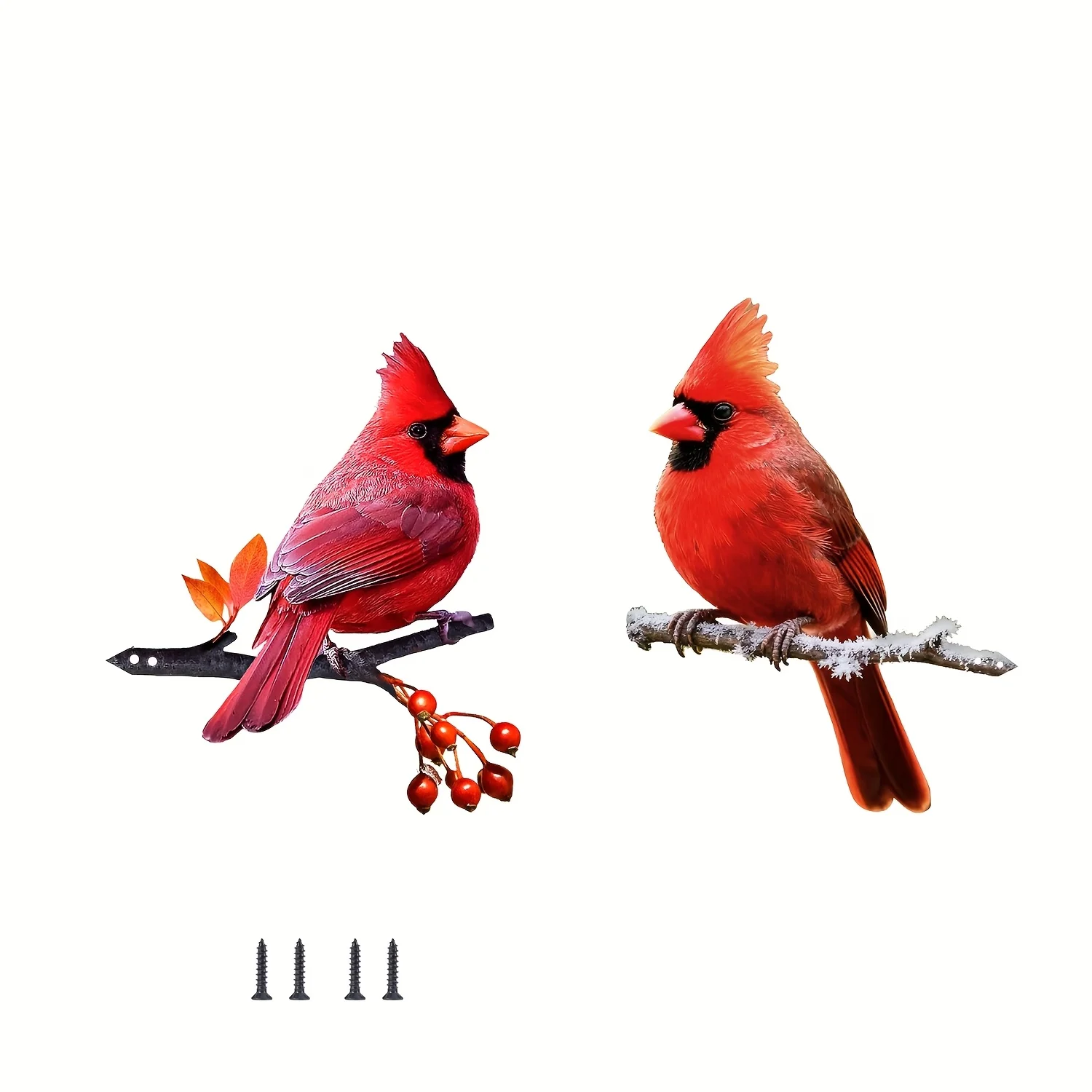 Elegant Red Cardinal Bird Outdoor Statue - Double-Sided Colorful Red Bird Garden Decor, Red Winter Ornament, Self-Standing thumbnail 6