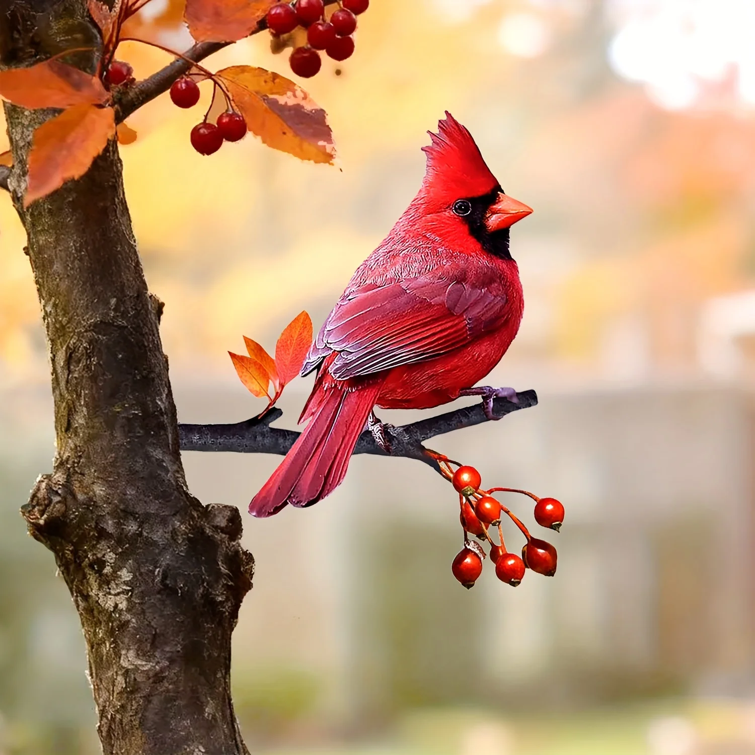 Elegant Red Cardinal Bird Outdoor Statue - Double-Sided Colorful Red Bird Garden Decor, Red Winter Ornament, Self-Standing thumbnail 5