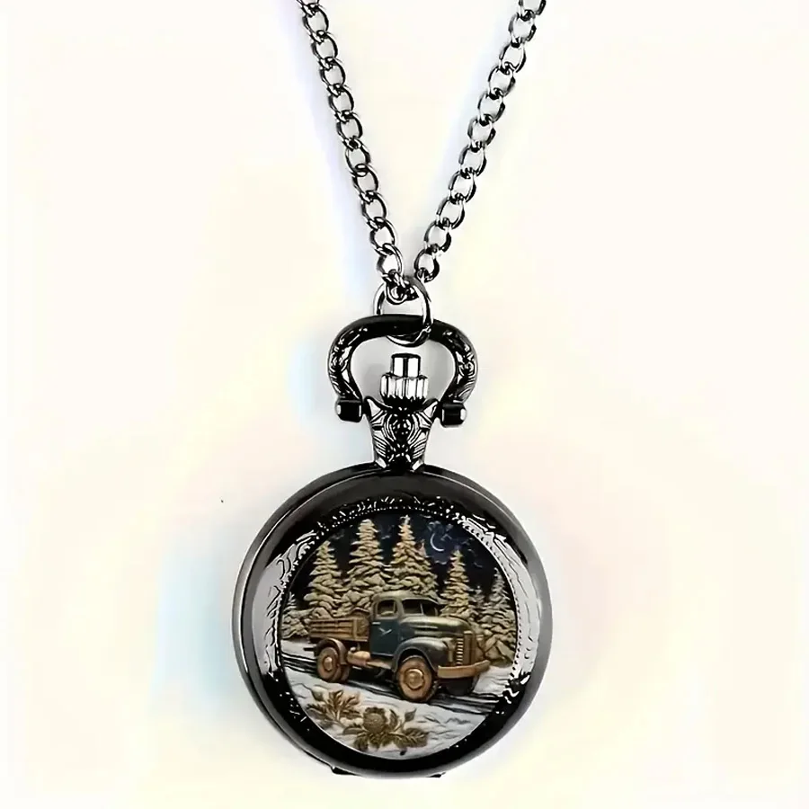 Colorful Pattern Medium Pocket Watch Retro Flip Decoration Necklace Watch Personalized Trend Male and Female Student Quartz thumbnail 2