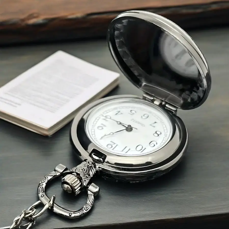 Colorful Pattern Medium Pocket Watch Retro Flip Decoration Necklace Watch Personalized Trend Male and Female Student Quartz thumbnail 4
