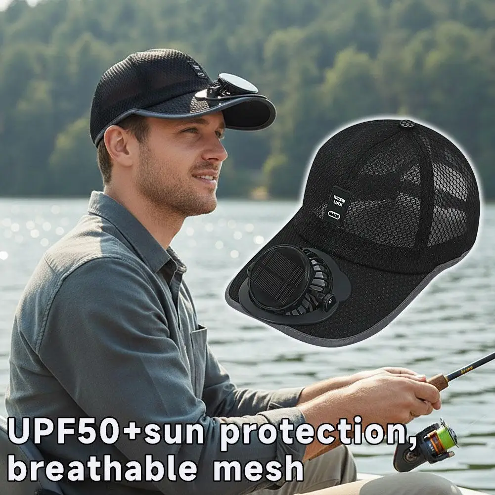Breathable Sunhat with Solar Fan Sun Block Baseball Hat with Solar Fan USB Charging Fan Outdoor Sunhats Sunscreen Sunshade Hats thumbnail 3