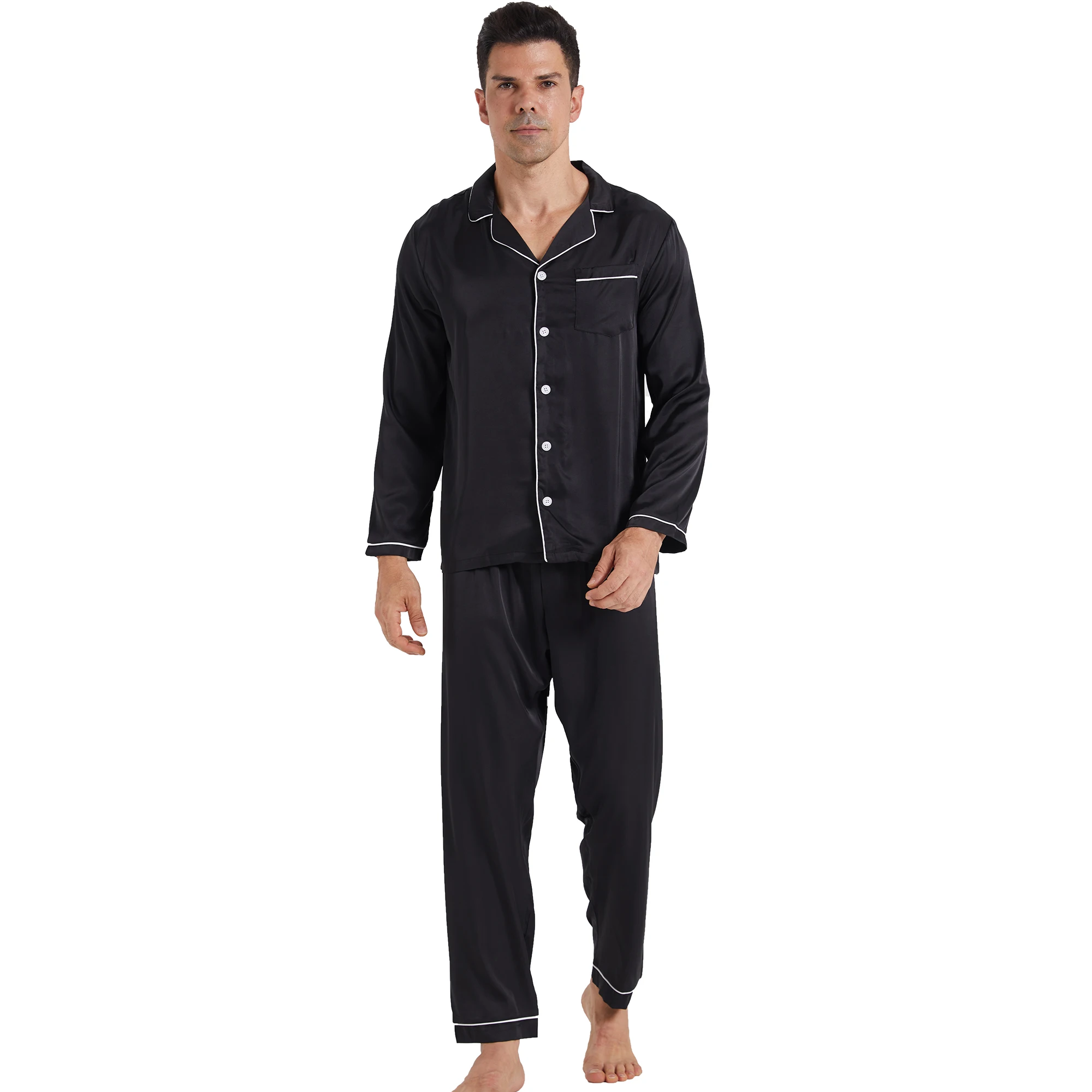Mens Satin Pajamas Set Silk Satin Pajamas for Men Long Sleeve Loungewear Two-Piece Sleepwear Button Down Pj Set