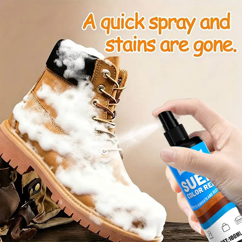 KJM 100ml Suede Color Repair Spray Instant Stain Remover And Renovator for Nubuck Shoes Boots Sneakers And Suede Bags thumbnail 3