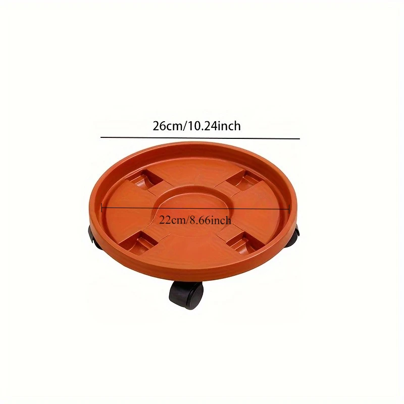 1Pc Heavy-Duty Rolling Plant Stands with Removable Brick Red Resin Trays | Circular Plastic Indoor/Outdoor Planters thumbnail 3