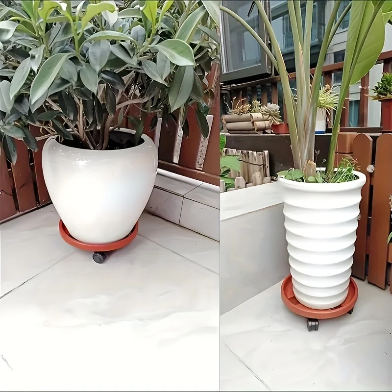 1Pc Heavy-Duty Rolling Plant Stands with Removable Brick Red Resin Trays | Circular Plastic Indoor/Outdoor Planters thumbnail 5