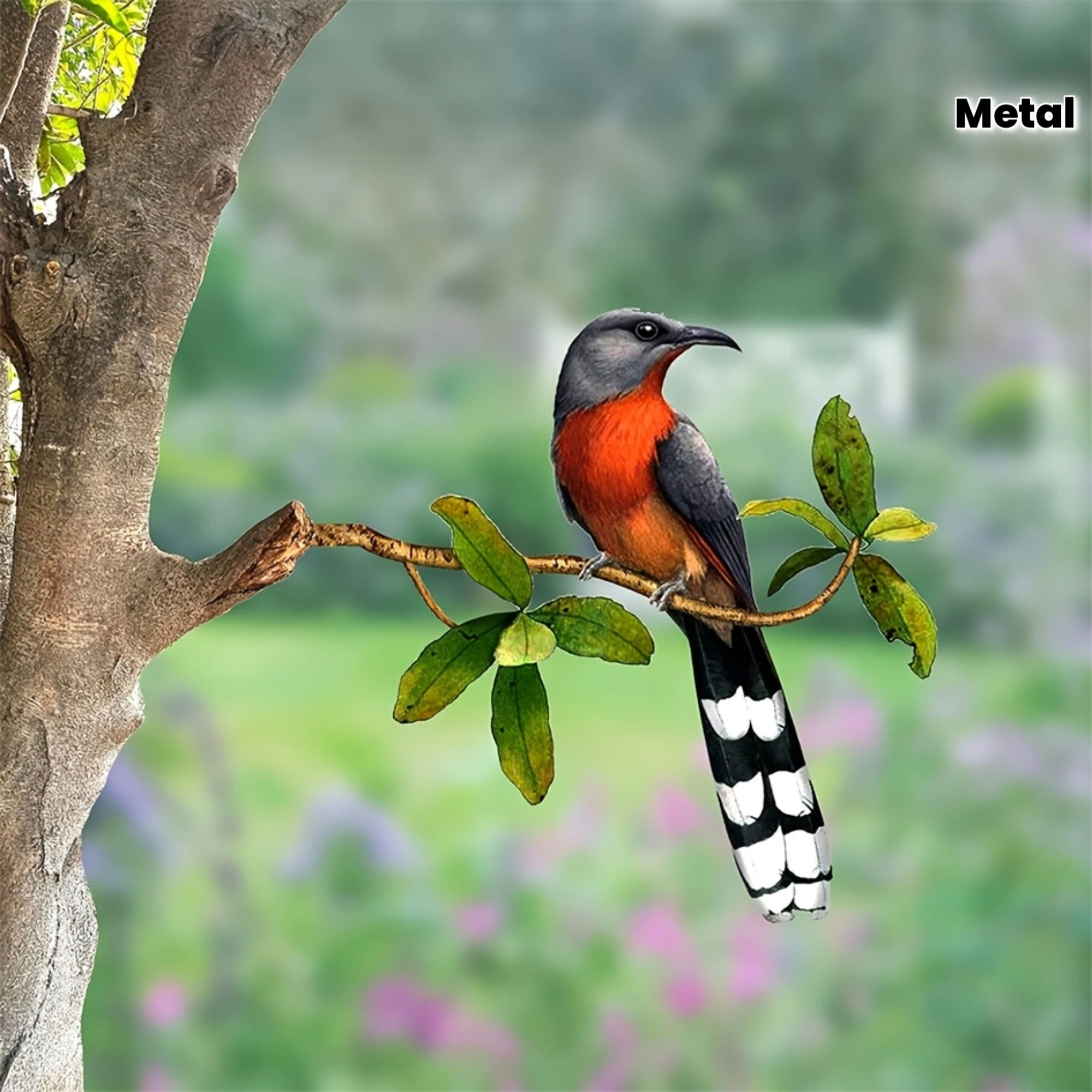 Metal Branch Longtail Bird Garden Decoration Insert