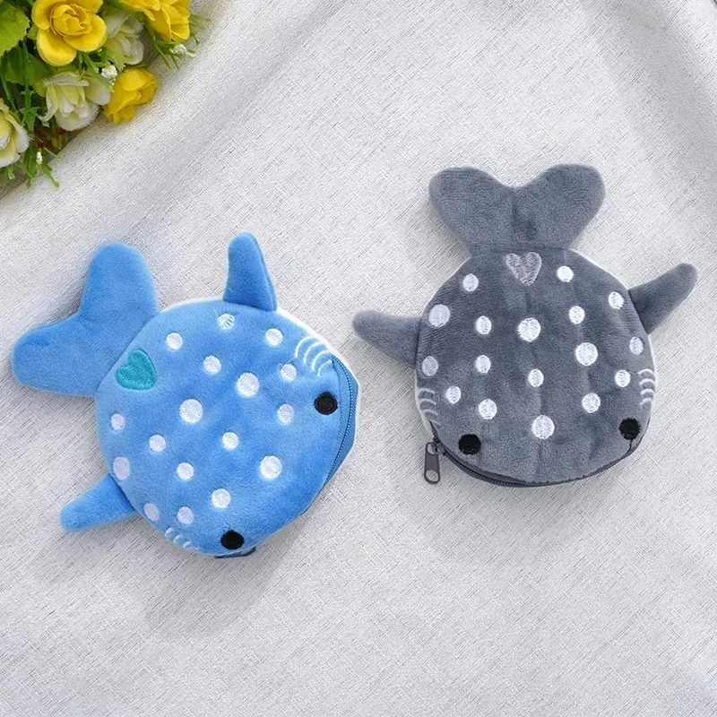 Plush Grey Small Whales Coin Purse Cute Zipper Women's Coin Wallet Shark Shape Girls Earphone Money Storage Bag Key Bag Purse thumbnail 4