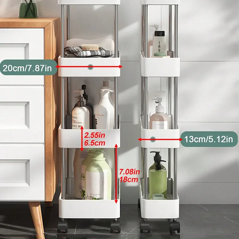 3/4 Tier Movable Gap Storage Rack Rolling Utility Cart Storage Shelf Kitchen Bathroom Slim Slide Organizer Shelf Livingroom thumbnail 5