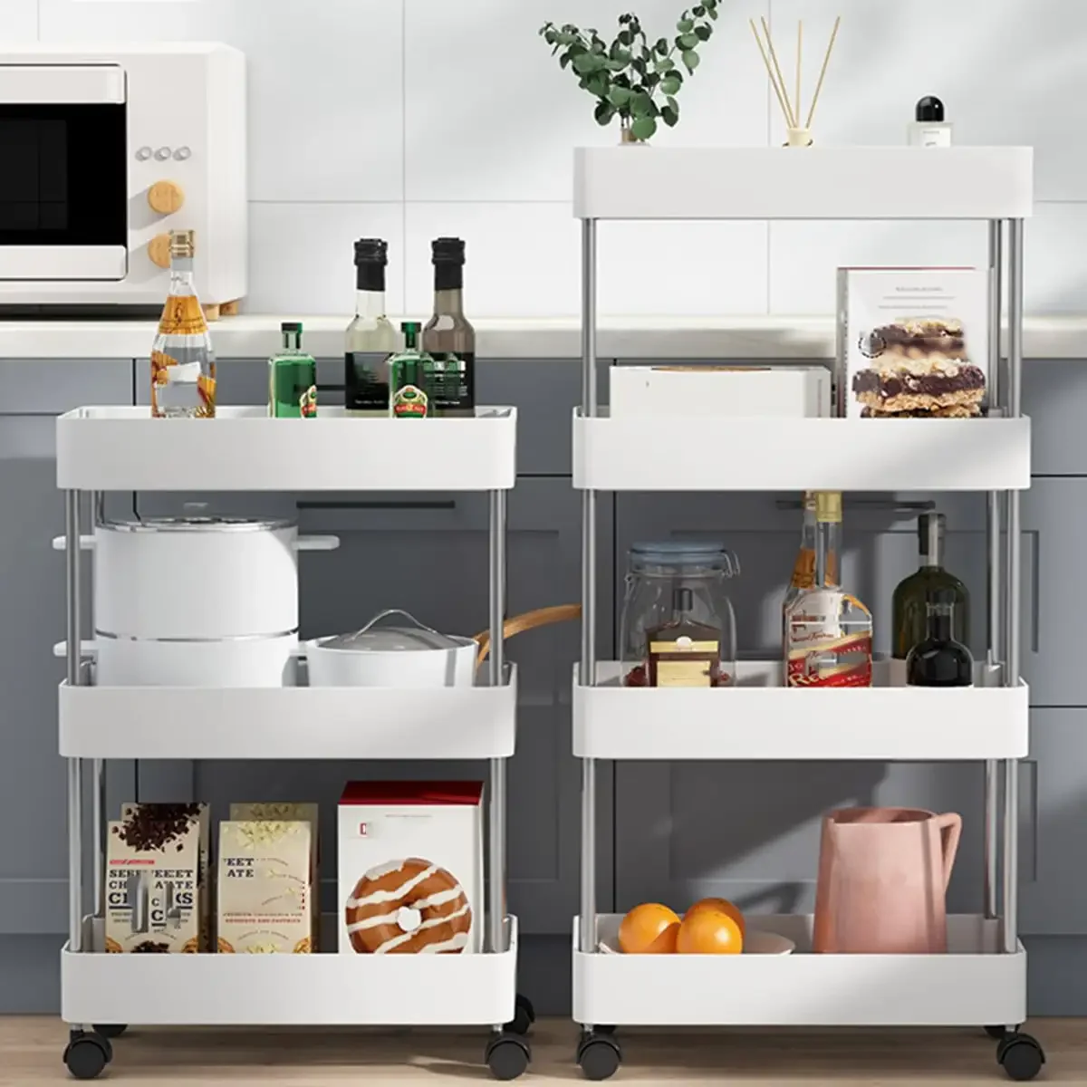 3/4 Tier Movable Gap Storage Rack Rolling Utility Cart Storage Shelf Kitchen Bathroom Slim Slide Organizer Shelf Livingroom thumbnail 2