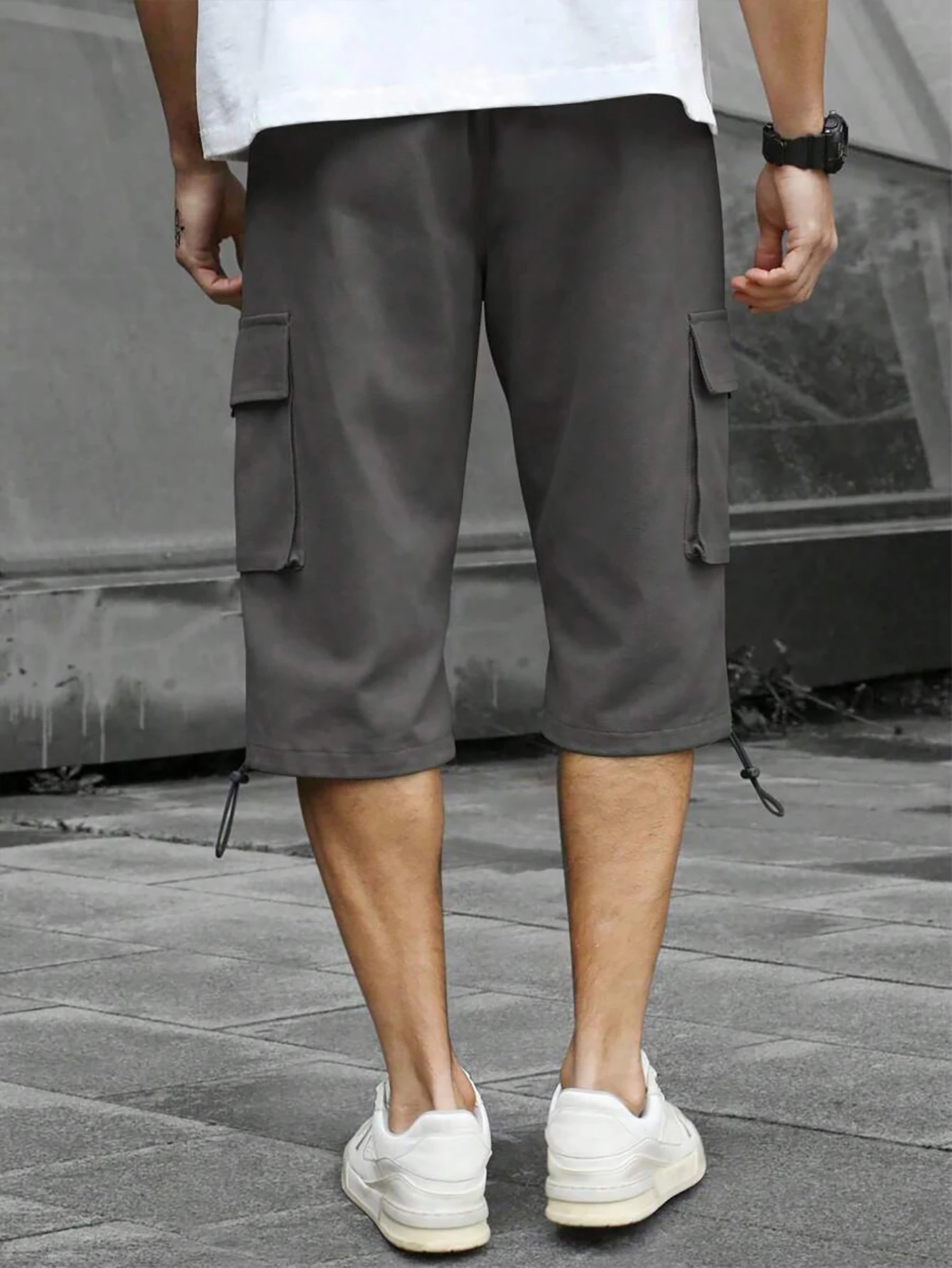 Men's 3/4-Length Cargo Shorts — Woven Twill Fabric, Multi-Pocket Casual Trousers. Non-Stretch Adult Apparel for Summer thumbnail 5