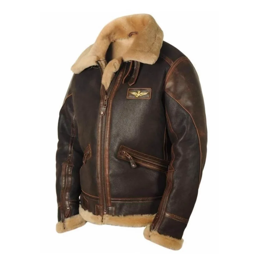 Mens Faux Leather Jacket Fleece Lined Plus Velvet Thick Coldproof Winter Outwear Brown Plush Collar Lapel Pockets Retro Stylish