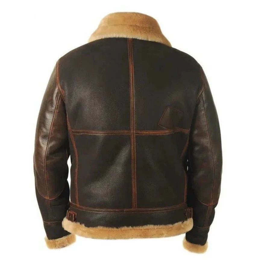 Mens Faux Leather Jacket Fleece Lined Plus Velvet Thick Coldproof Winter Outwear Brown Plush Collar Lapel Pockets Retro Stylish thumbnail 2