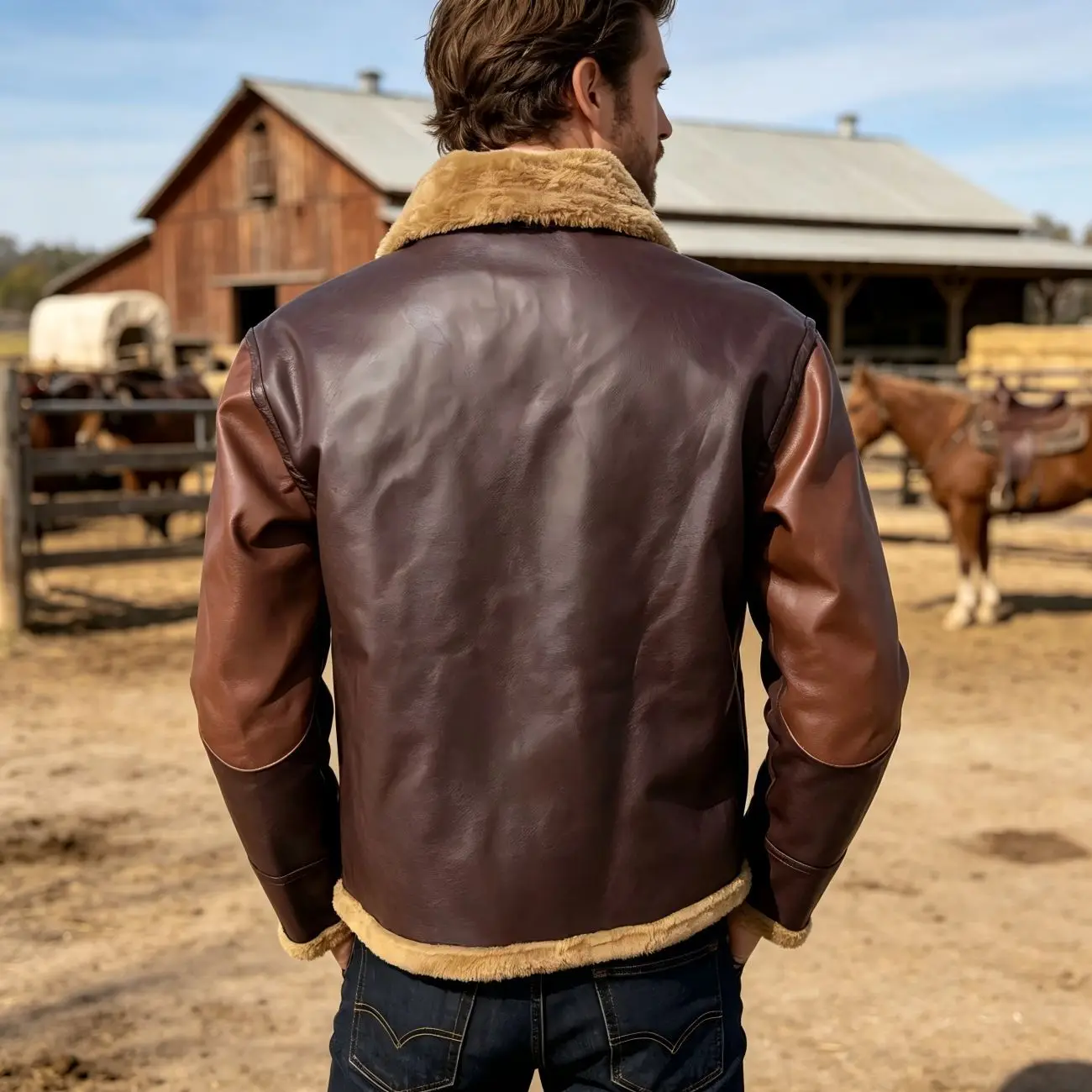 Mens Faux Leather Jacket Fleece Lined Plus Velvet Thick Coldproof Winter Outwear Brown Plush Collar Lapel Pockets Retro Stylish thumbnail 6