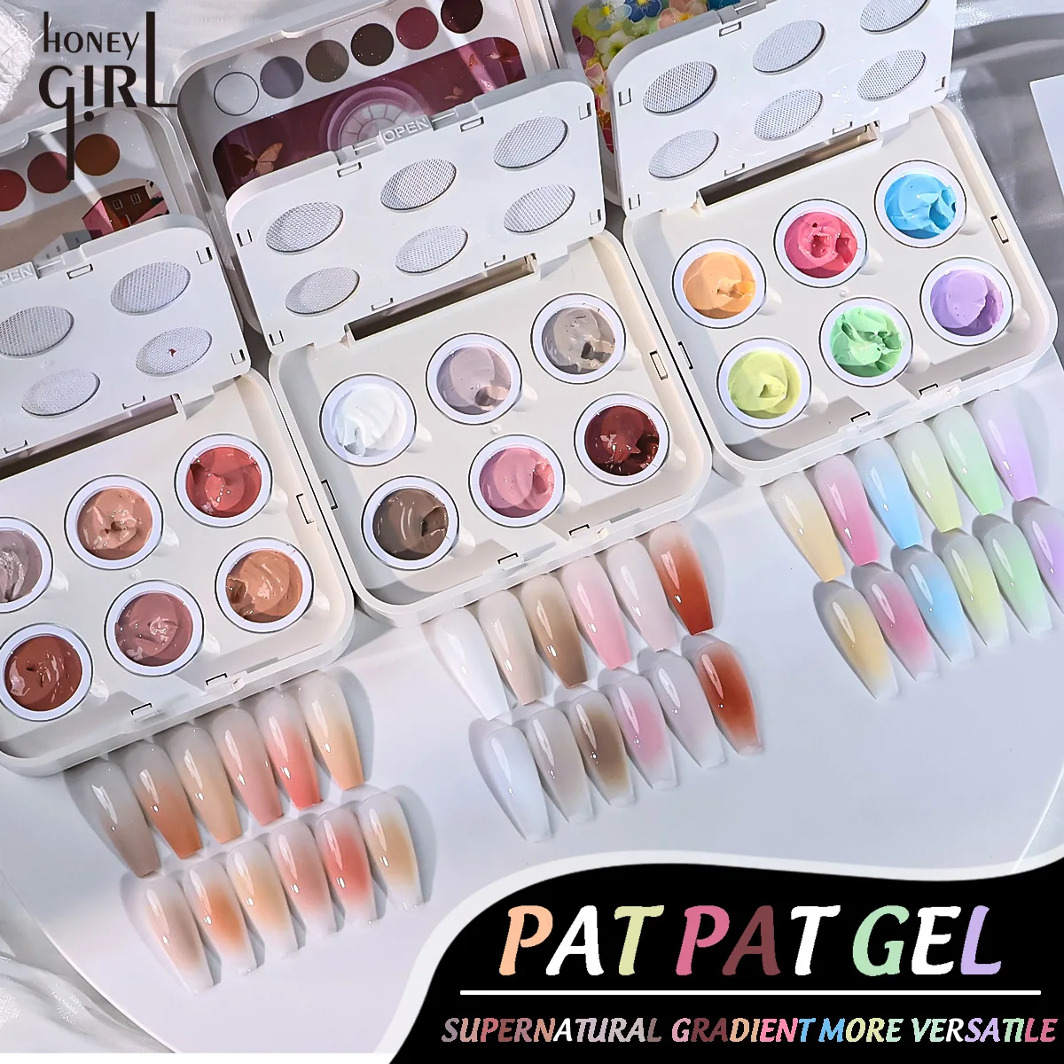 6 Colors Air Cushion Patting Gel Gradient Gel Polish Set,Naked Skin Khaki ,Gradient blush Macaron Colorful Candy Solid Nail Gel