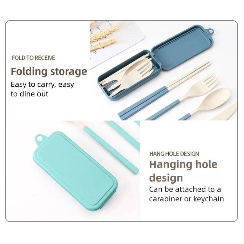 4Pcs Portable Plastic Cutlery Wheat Straw Dinnerware Set Detachable Outdoor Camping Cutlery Set Lunch Box Cutlery Set DCS004 thumbnail 6