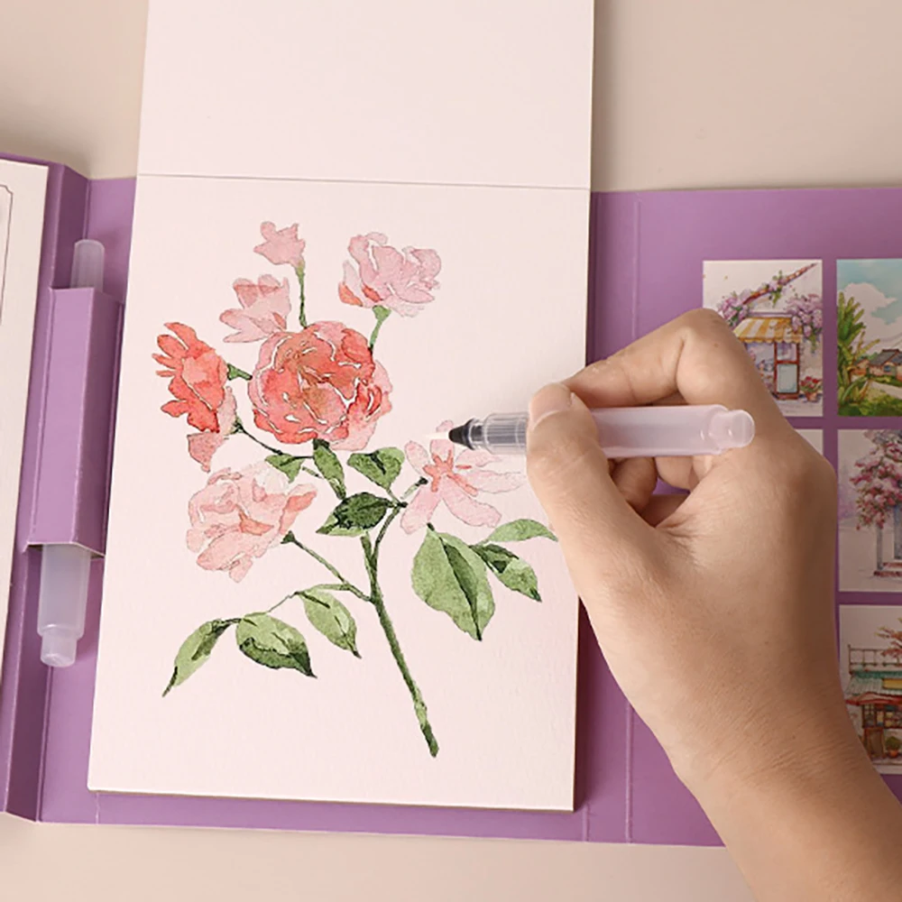 Travel Watercolor Painting Set with Tri-Fold Book, Built-in 12 Colors & Stress Relief Note Paper for DIY Art Therapy thumbnail 2