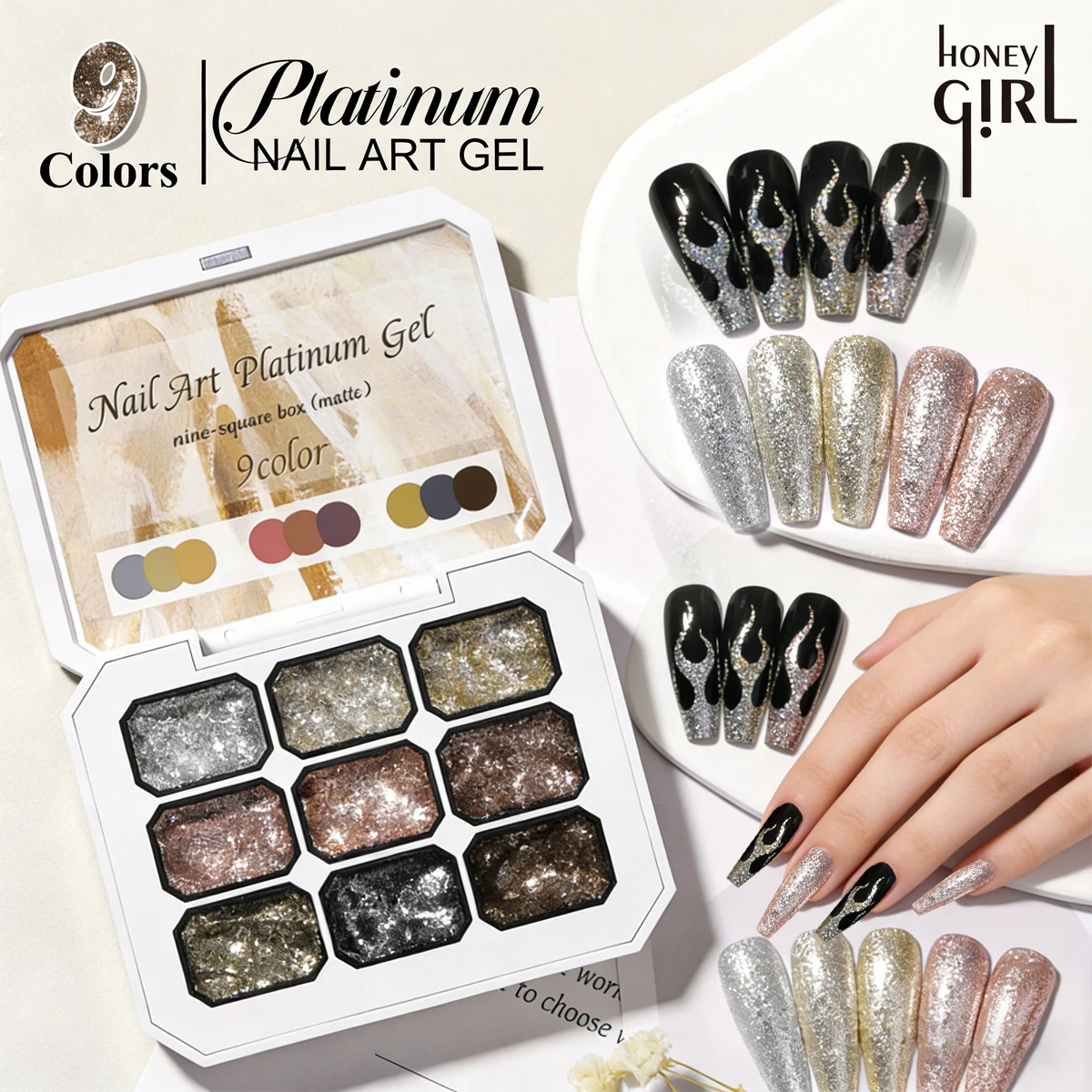 9 colors soild patting glue platinum glue ，solid nail polish color gradual change gel nail art creation DIY beginner