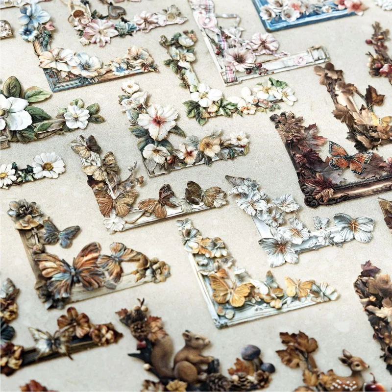 20pcs/lot Vintage Hollow Embossed Corner Stickers, Retro Ornate Patterns, for Journal & DIY Craft