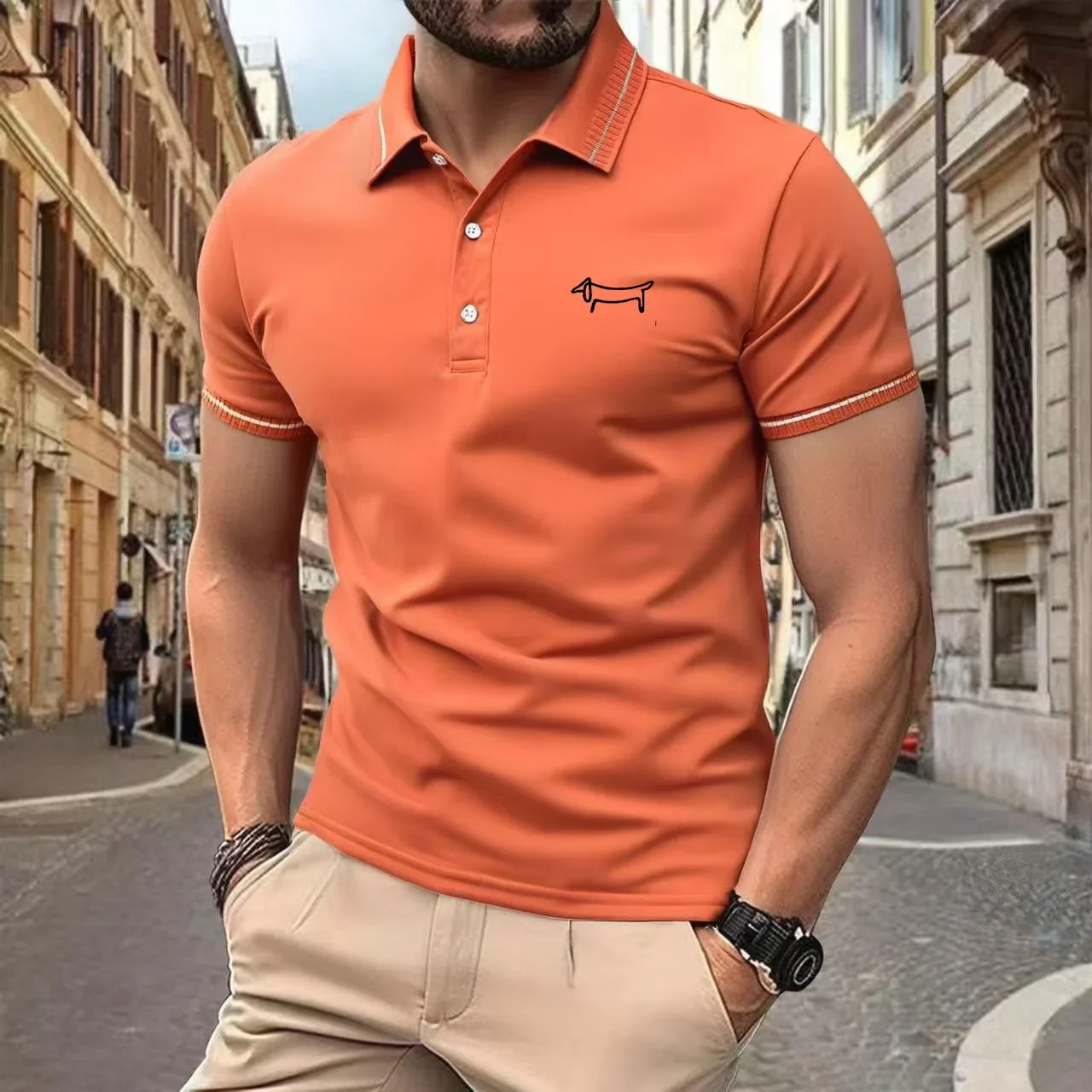 Men's golf sports T-shirt, business casual short sleeved lapel T-shirt, summer simple and fashionable printed polo shirt, thumbnail 6