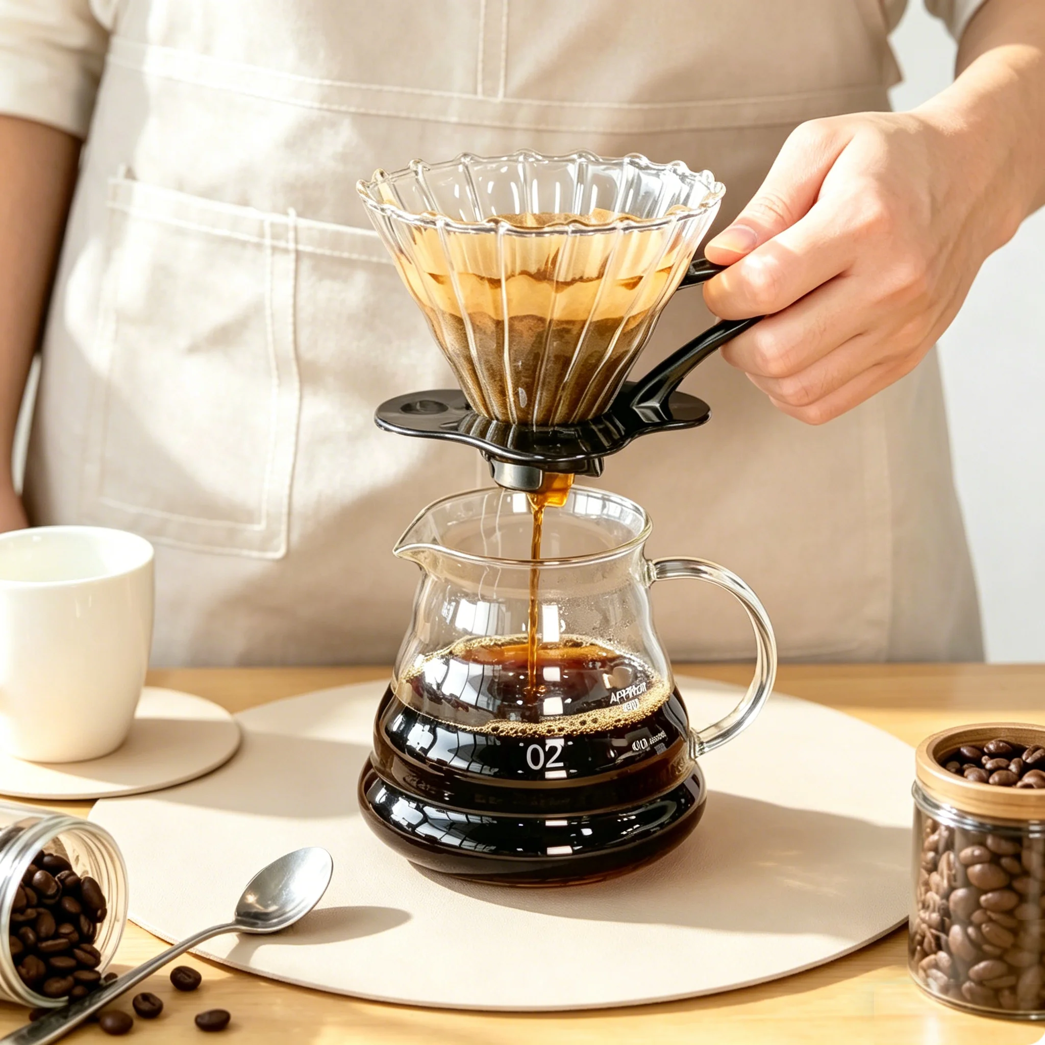 Premium Borosilicate Glass Pour Over Coffee Set - V60 Dripper & 600ml Server, Heat Resistant for Home & Office Brewing thumbnail 3