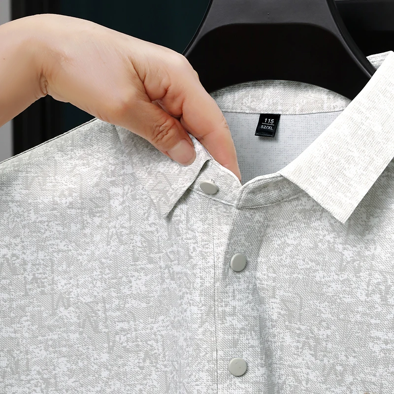 Summer Seamless Ice Silk Short-sleeve T-shirt with Collar, Thin Casual Half-sleeve Stretch T-shirt, Printed Top Polo Shirt thumbnail 3