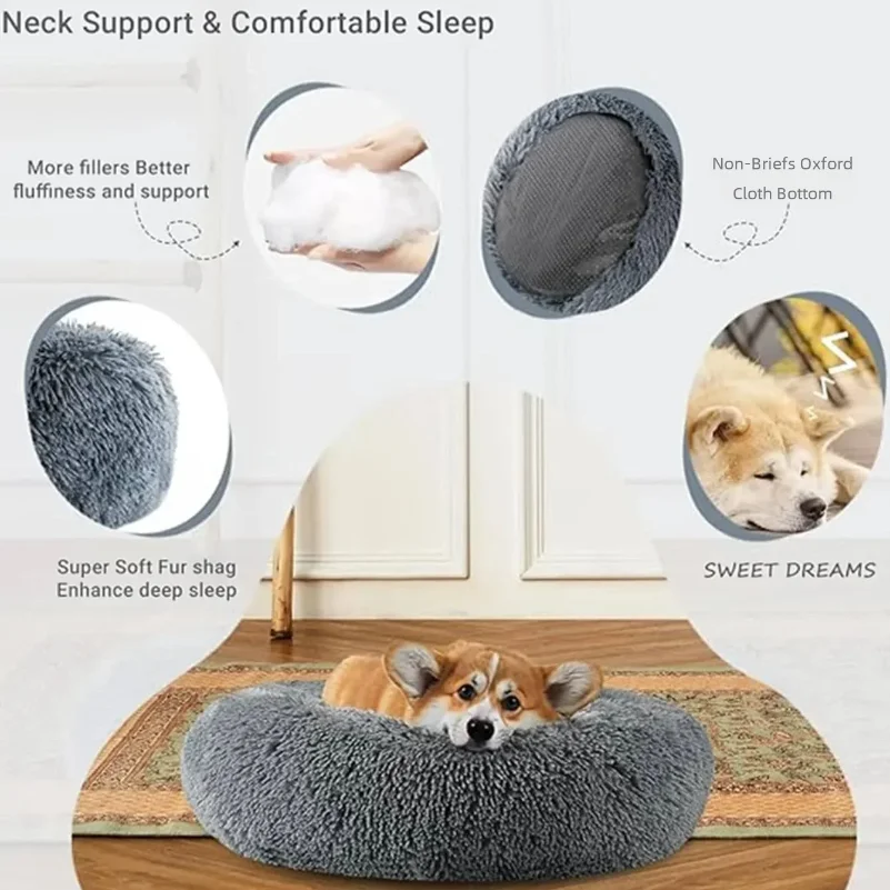 40cm Round Pet Bed for Large Dog Bed Super Soft Cat Bed Plush Dog House for Medium Dog House Winter Warm Sleeping thumbnail 4