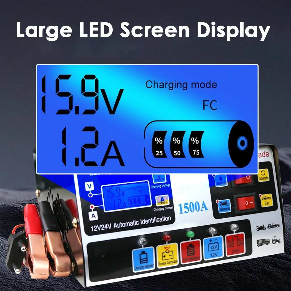 Charger Car & Motorcycle Battery Charging Unit Pulse Intelligent Repair LCD Display Multiple Safety 220W Intelligent Car Battery thumbnail 5