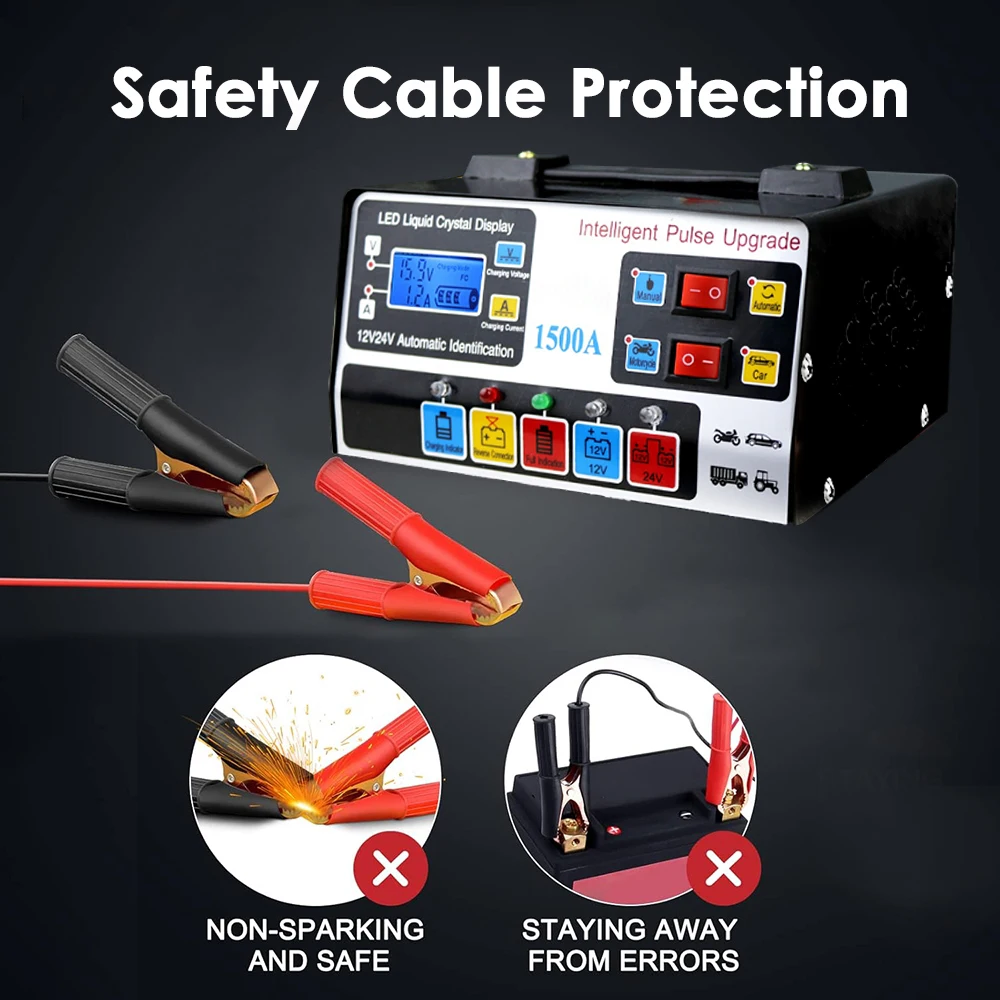 Charger Car & Motorcycle Battery Charging Unit Pulse Intelligent Repair LCD Display Multiple Safety 220W Intelligent Car Battery thumbnail 2