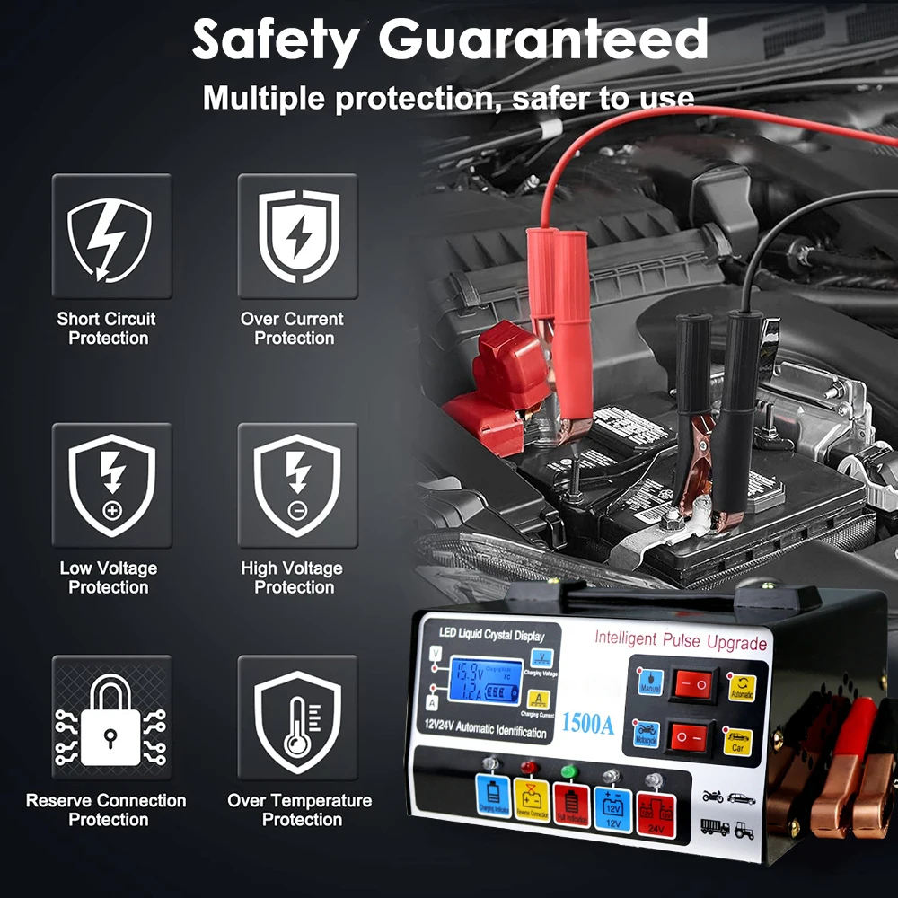 Charger Car & Motorcycle Battery Charging Unit Pulse Intelligent Repair LCD Display Multiple Safety 220W Intelligent Car Battery thumbnail 6