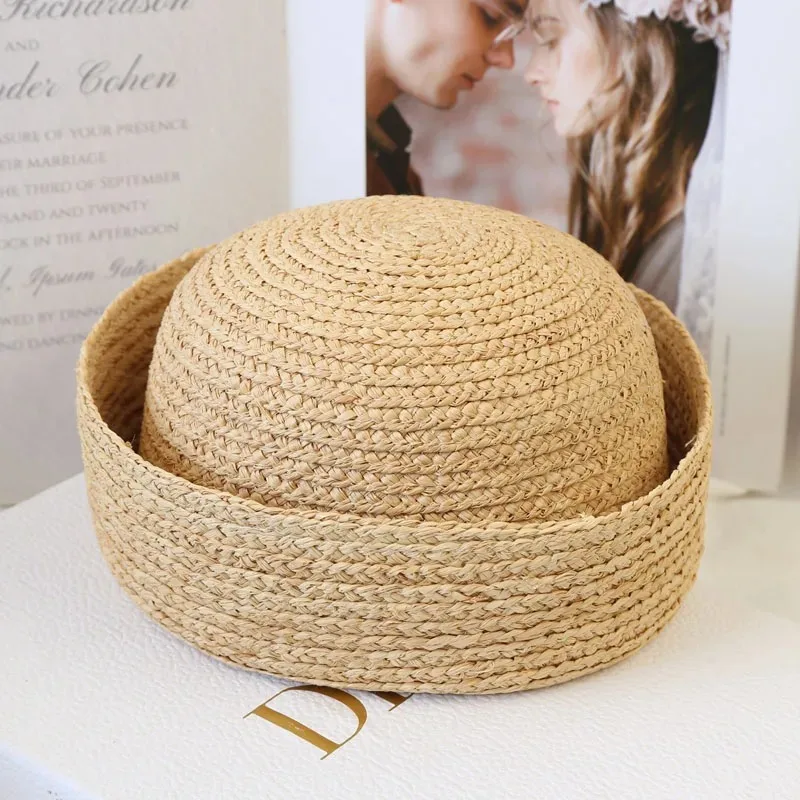 summer ins Blog 100% Raffia Sailor Hat beach sun hat for women straw beret Hand Wedding Party Luxury Hat  Fedora Cap thumbnail 5
