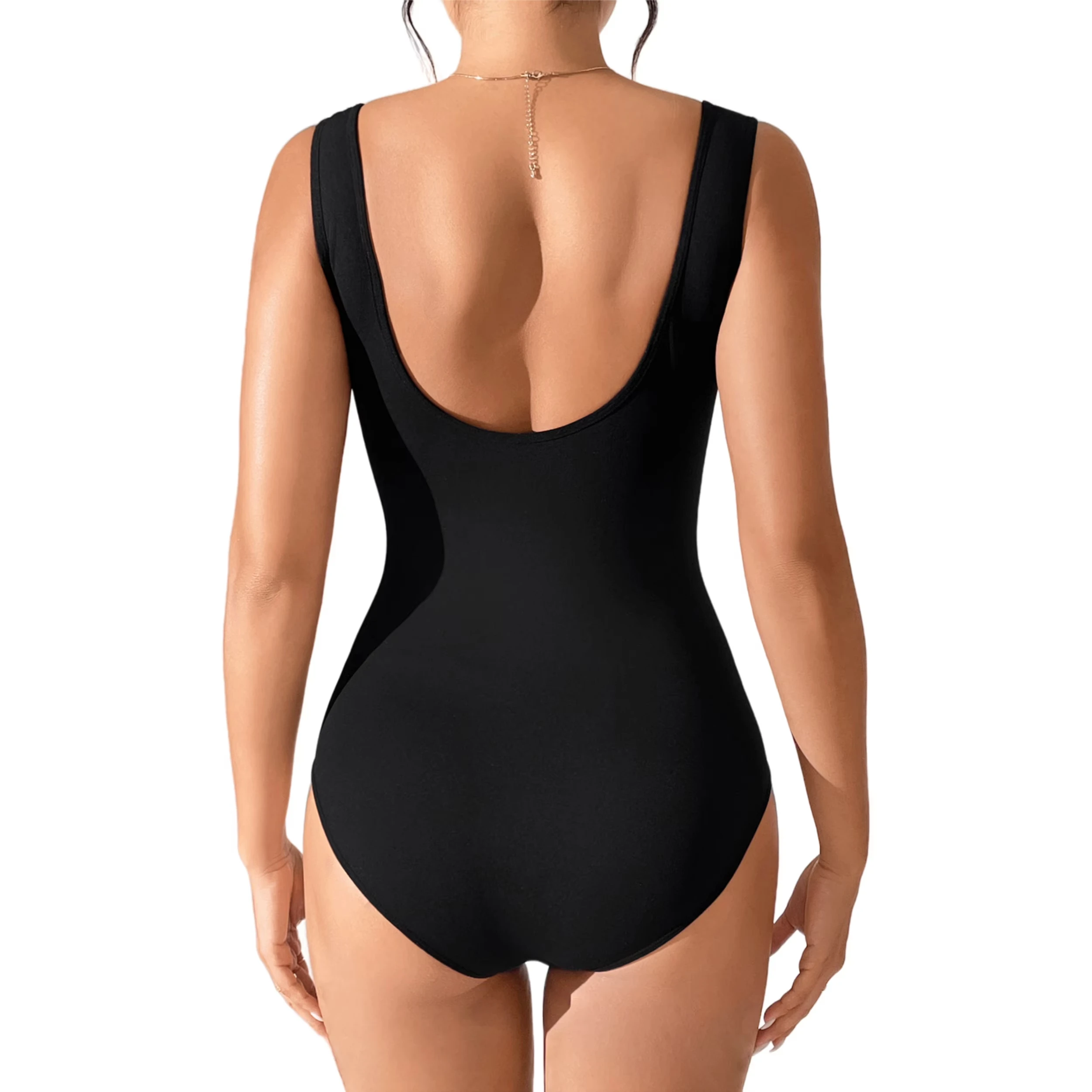 Summer Tank Top Bodysuit for Women Sexy Sleeveless Black Backless Tops, Square Neck thumbnail 4
