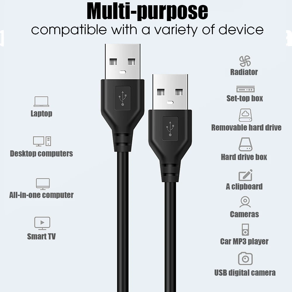 1.5M USB A Male To USB Male Dual USB Extension Cable For Radiator Hard Disk Webcom Camera USB Date Transmission Extender Cable thumbnail 5