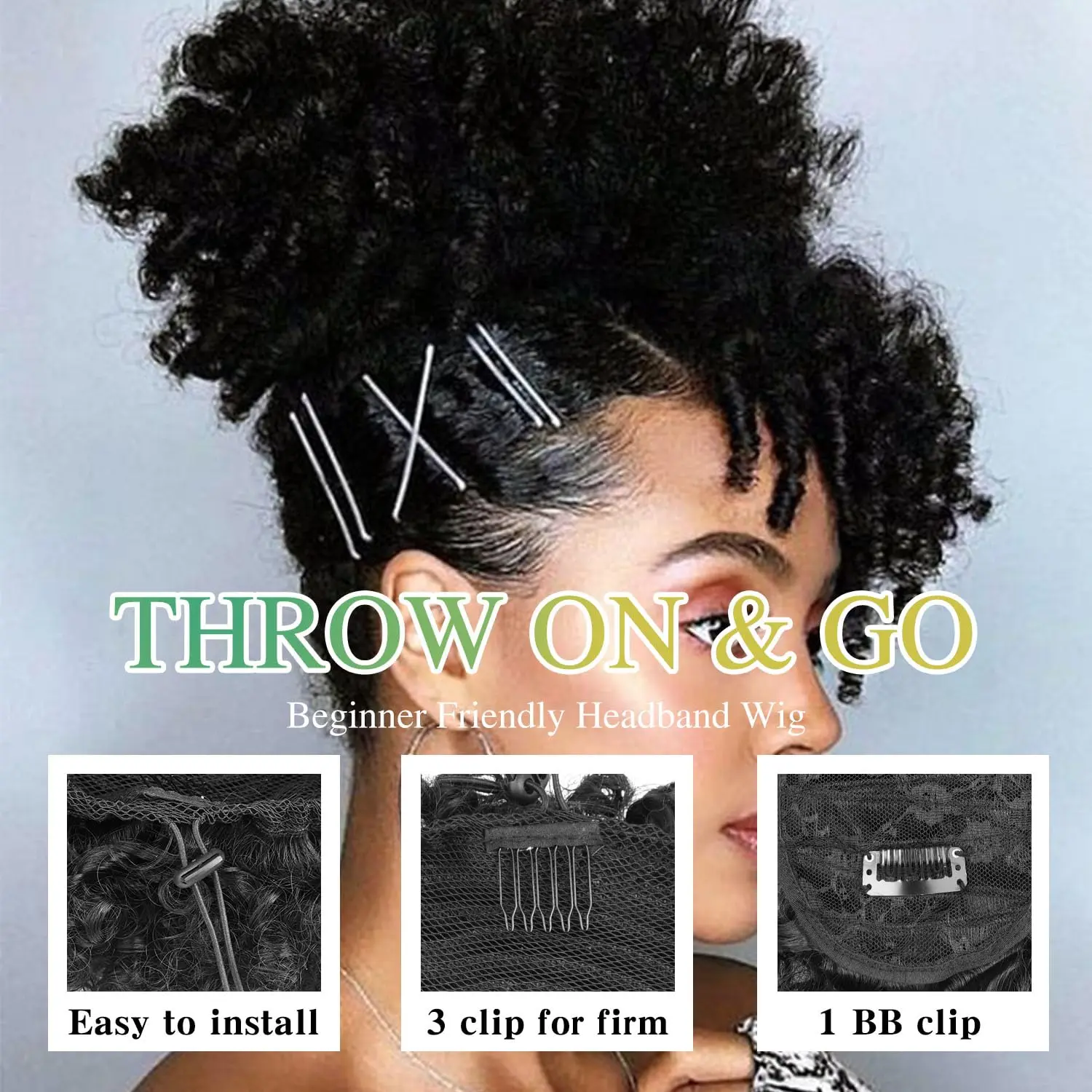 Drawstring Ponytail for Black Women, Afro Puff Kinky Curly Synthetic Hair Ponytail with Bangs Updo Natural Hair Ponytail thumbnail 4