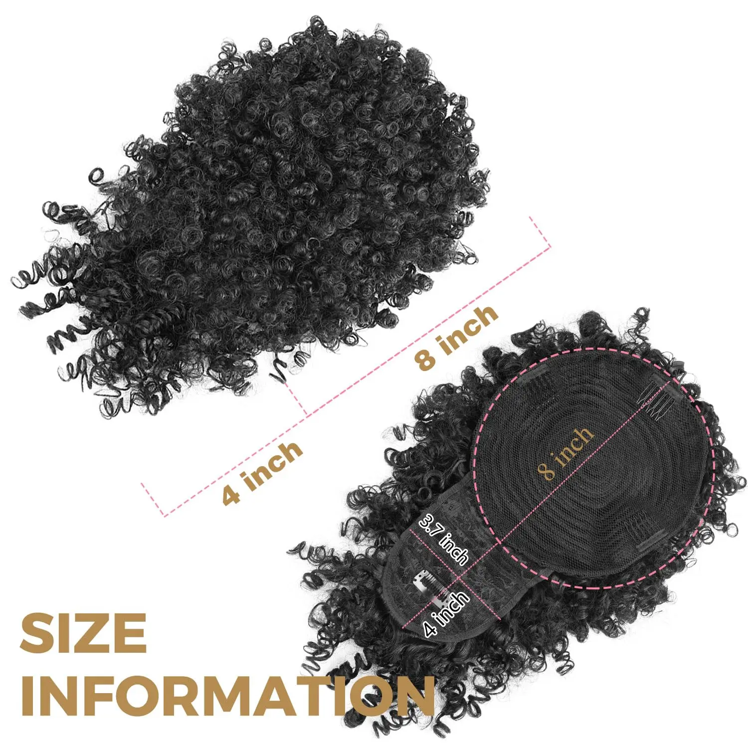 Drawstring Ponytail for Black Women, Afro Puff Kinky Curly Synthetic Hair Ponytail with Bangs Updo Natural Hair Ponytail thumbnail 2