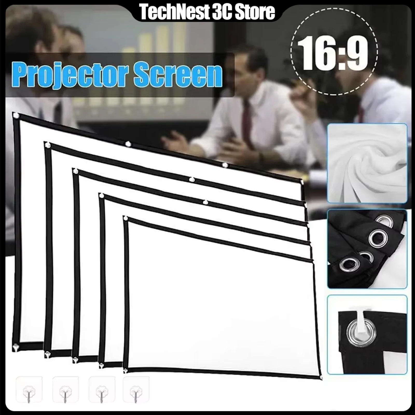 Anti Light Projector Screen Fabric 60 72 84 100 120 150 Inch Projection Cloth Simple Curtain Home Outdoor Office Accessories thumbnail 2